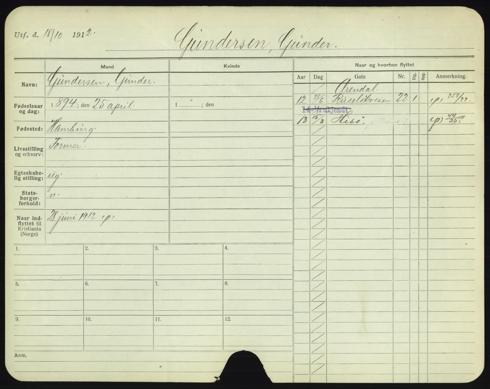 Oslo folkeregister, Registerkort, AV/SAO-A-11715/F/Fa/Fac/L0003: Menn, 1906-1914, p. 821a