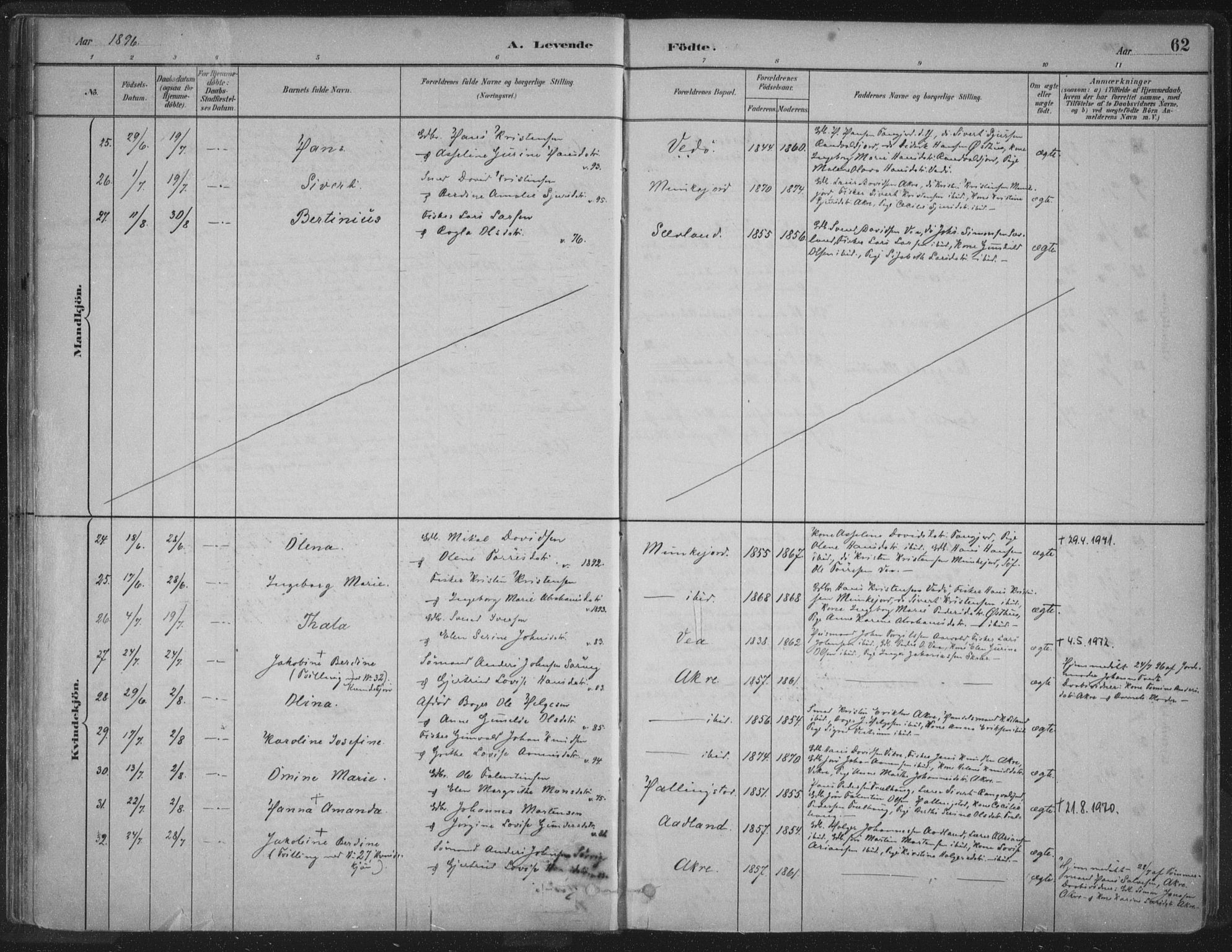 Kopervik sokneprestkontor, AV/SAST-A-101850/H/Ha/Haa/L0004: Parish register (official) no. A 4, 1882-1905, p. 62