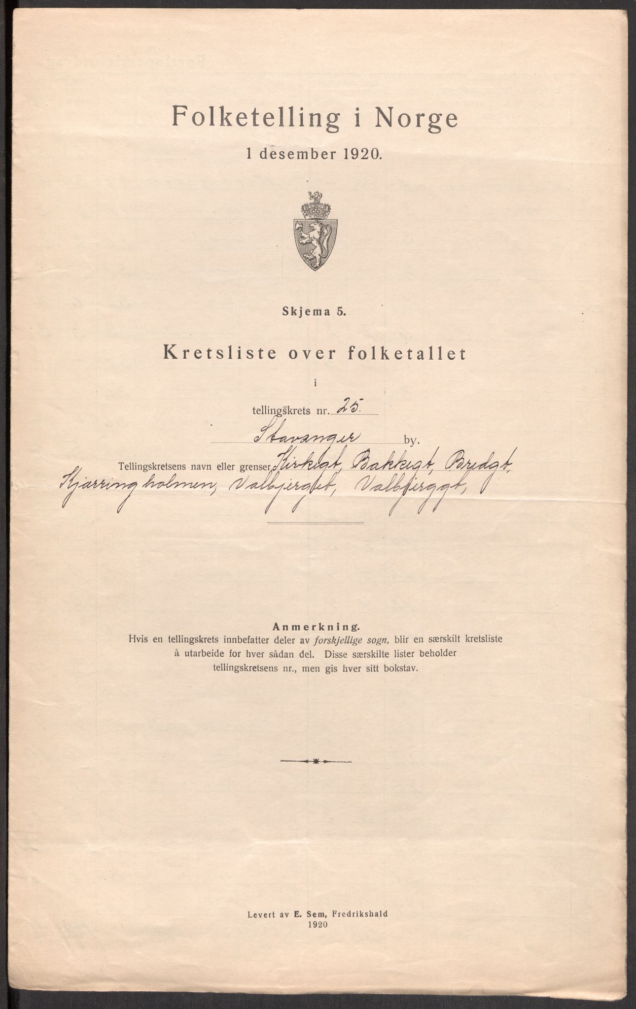 SAST, 1920 census for Stavanger, 1920, p. 79