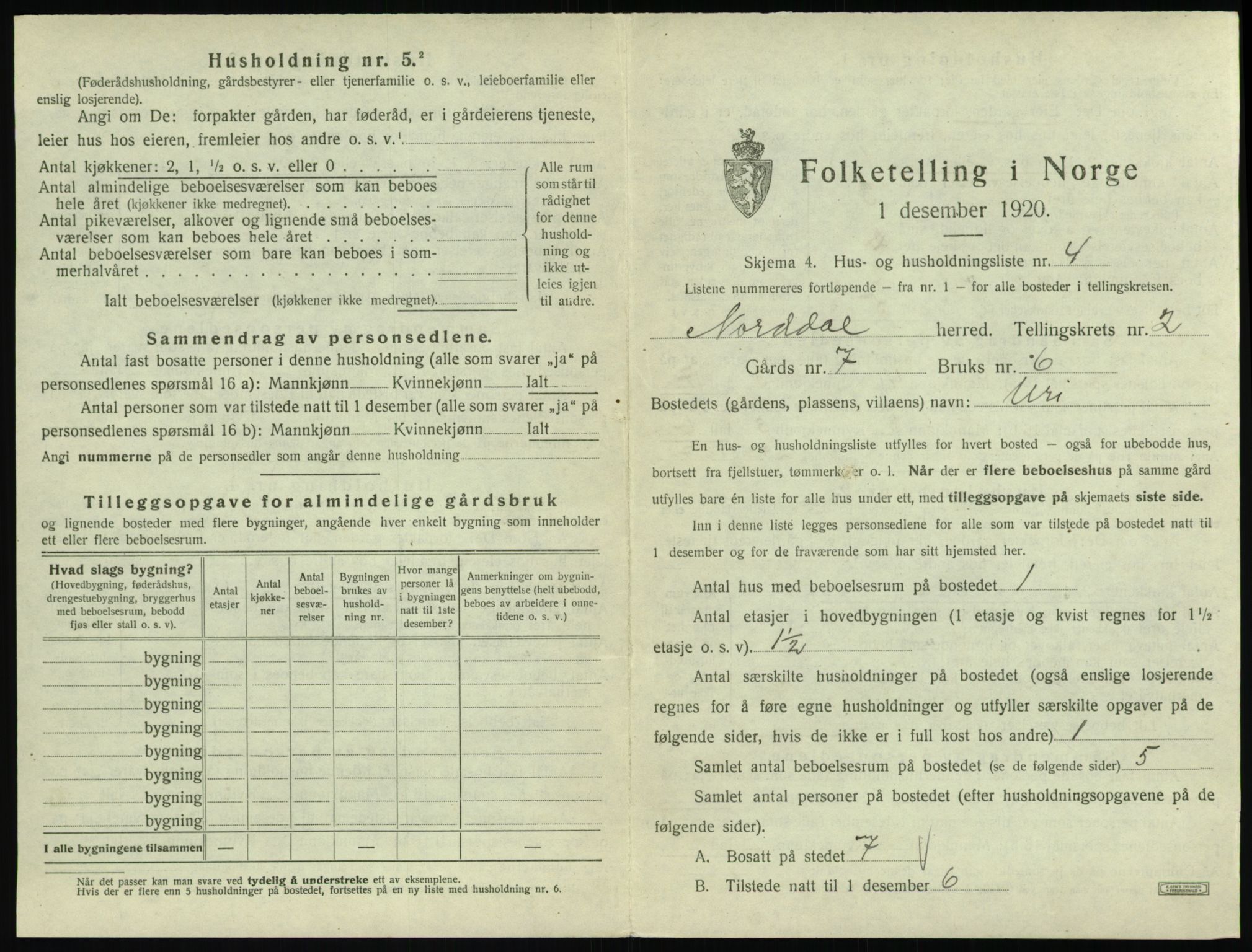 SAT, 1920 census for Norddal, 1920, p. 155