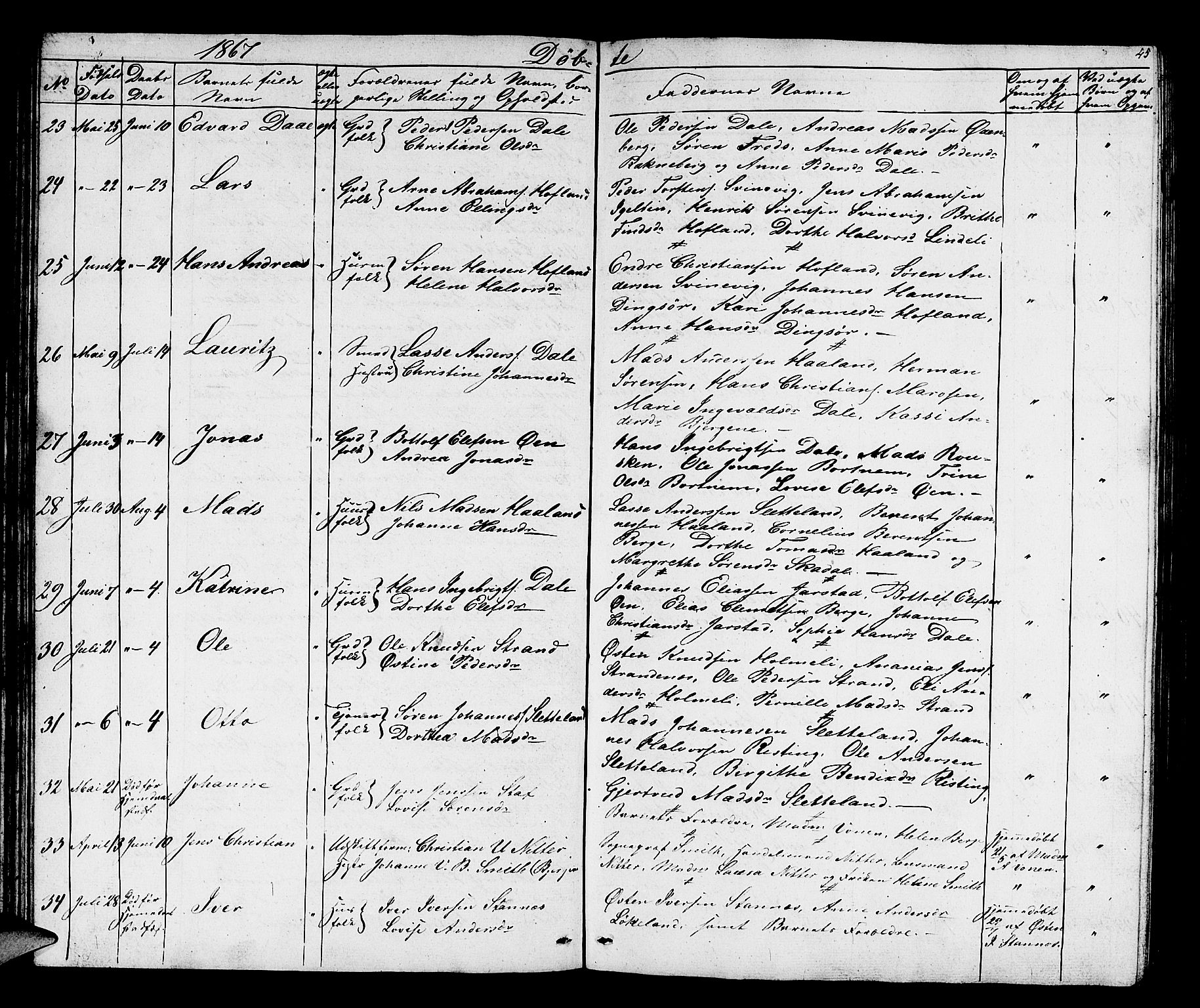Fjaler sokneprestembete, SAB/A-79801/H/Hab/Habc/L0001: Parish register (copy) no. C 1, 1852-1878, p. 46