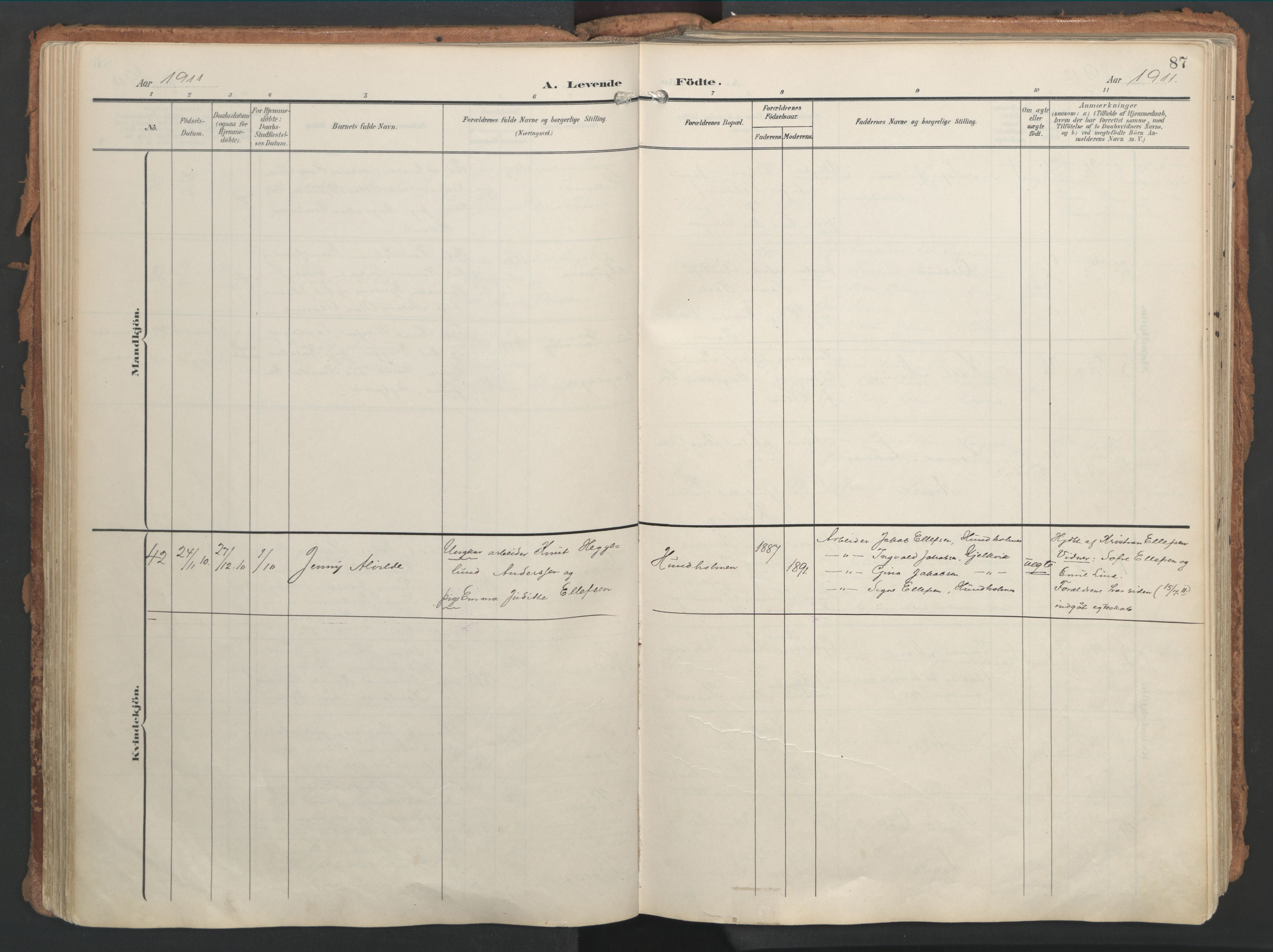 Ministerialprotokoller, klokkerbøker og fødselsregistre - Nordland, AV/SAT-A-1459/861/L0871: Parish register (official) no. 861A06, 1903-1916, p. 87