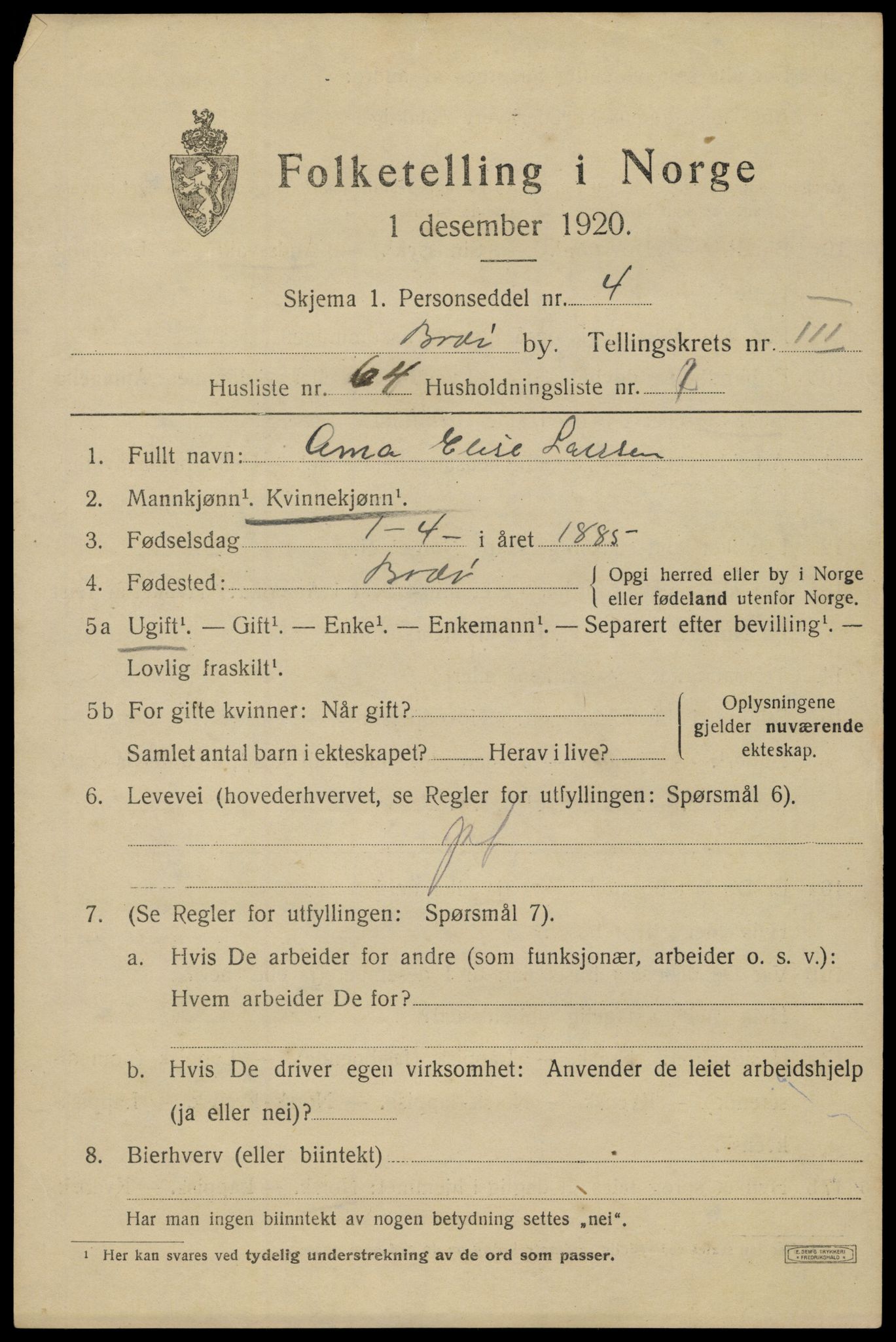 SAT, 1920 census for Bodø, 1920, p. 6989