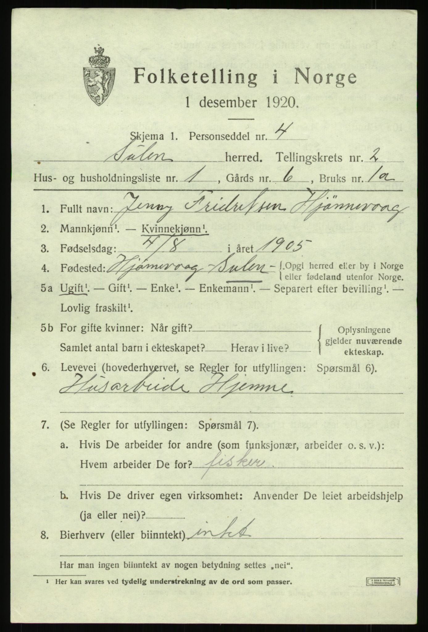 SAB, 1920 census for Solund, 1920, p. 1124