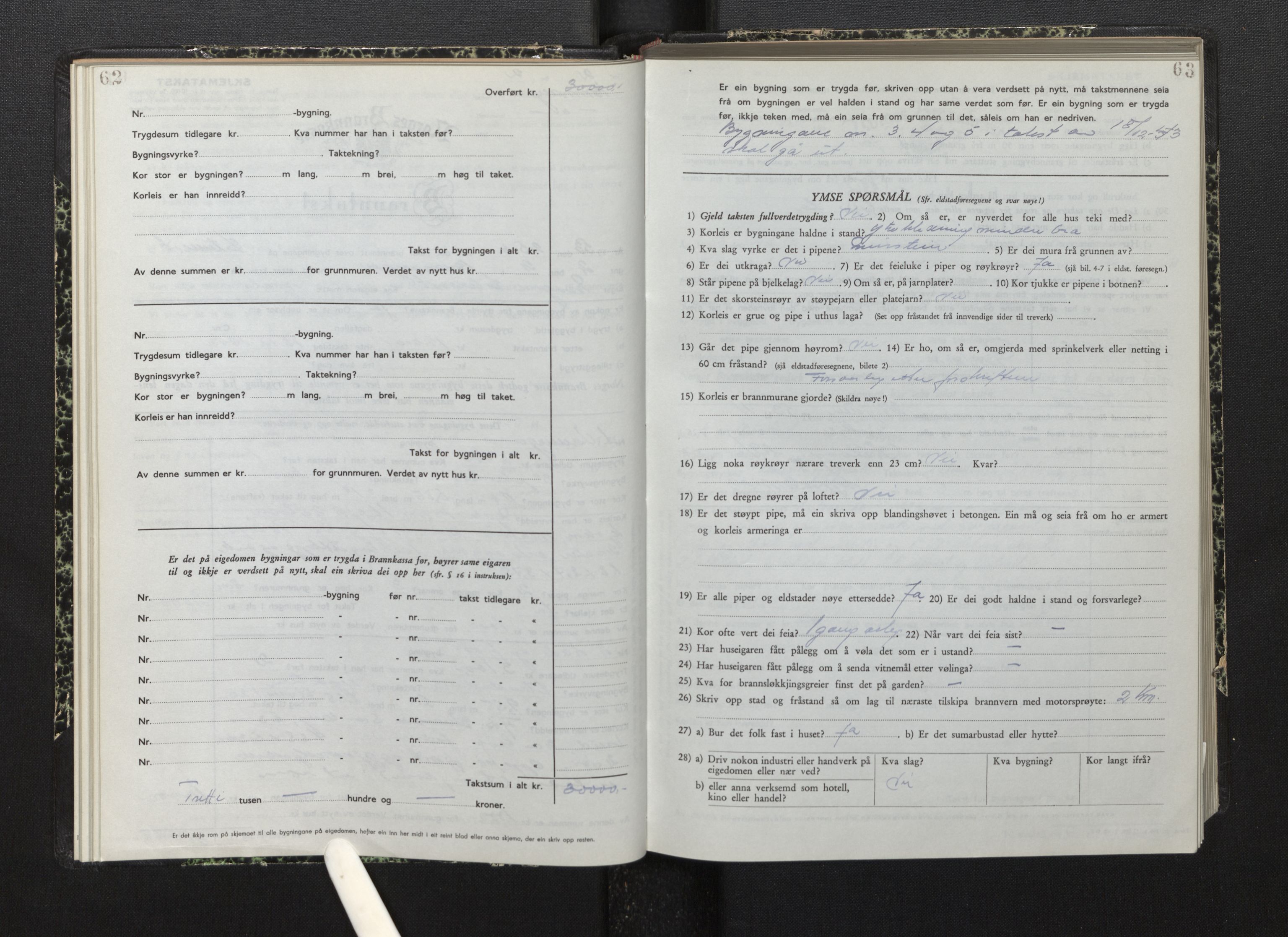 Lensmannen i Bremanger, AV/SAB-A-26701/0012/L0010: Branntakstprotokoll, skjematakst, 1950-1955, p. 62-63