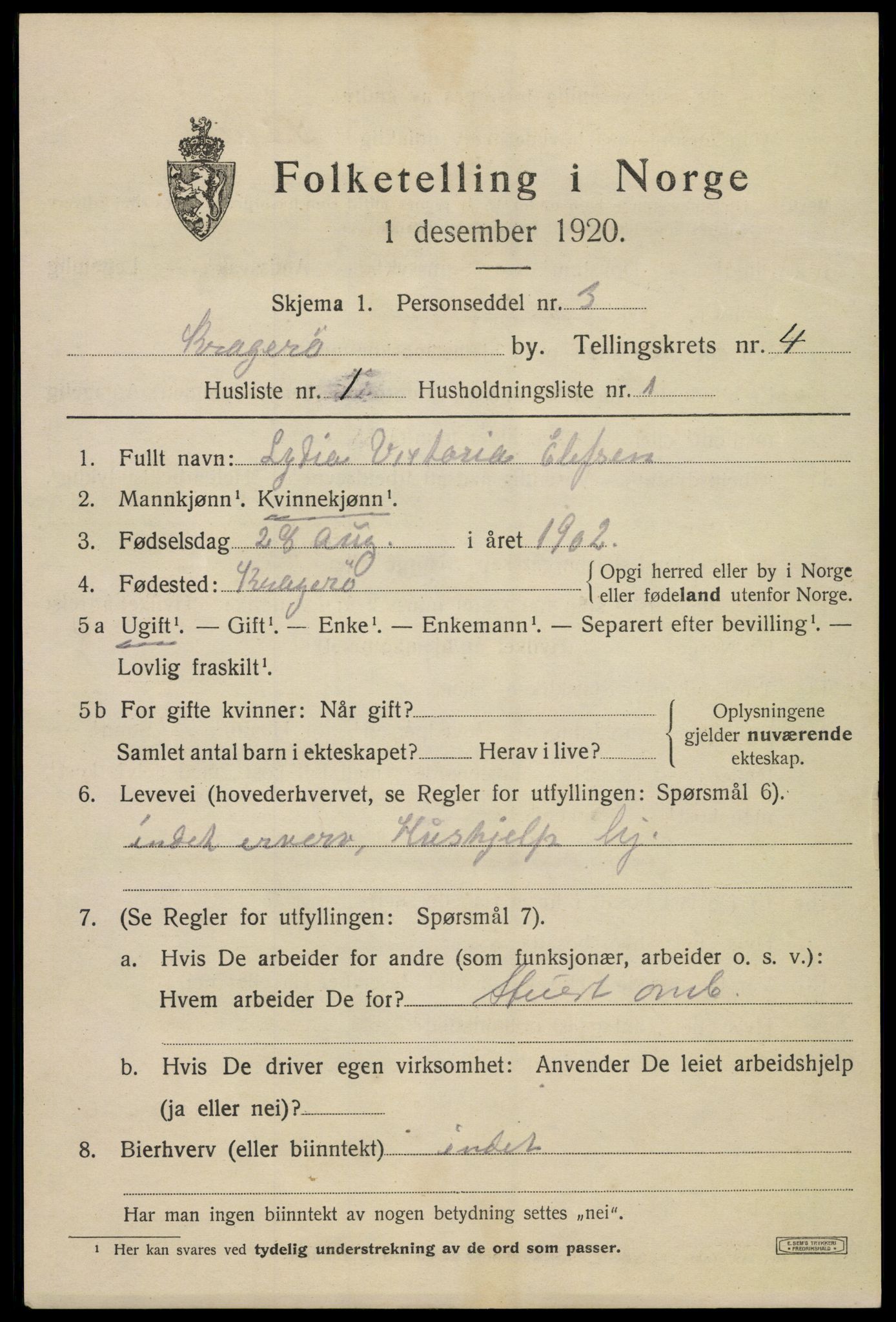 SAKO, 1920 census for Kragerø, 1920, p. 7701