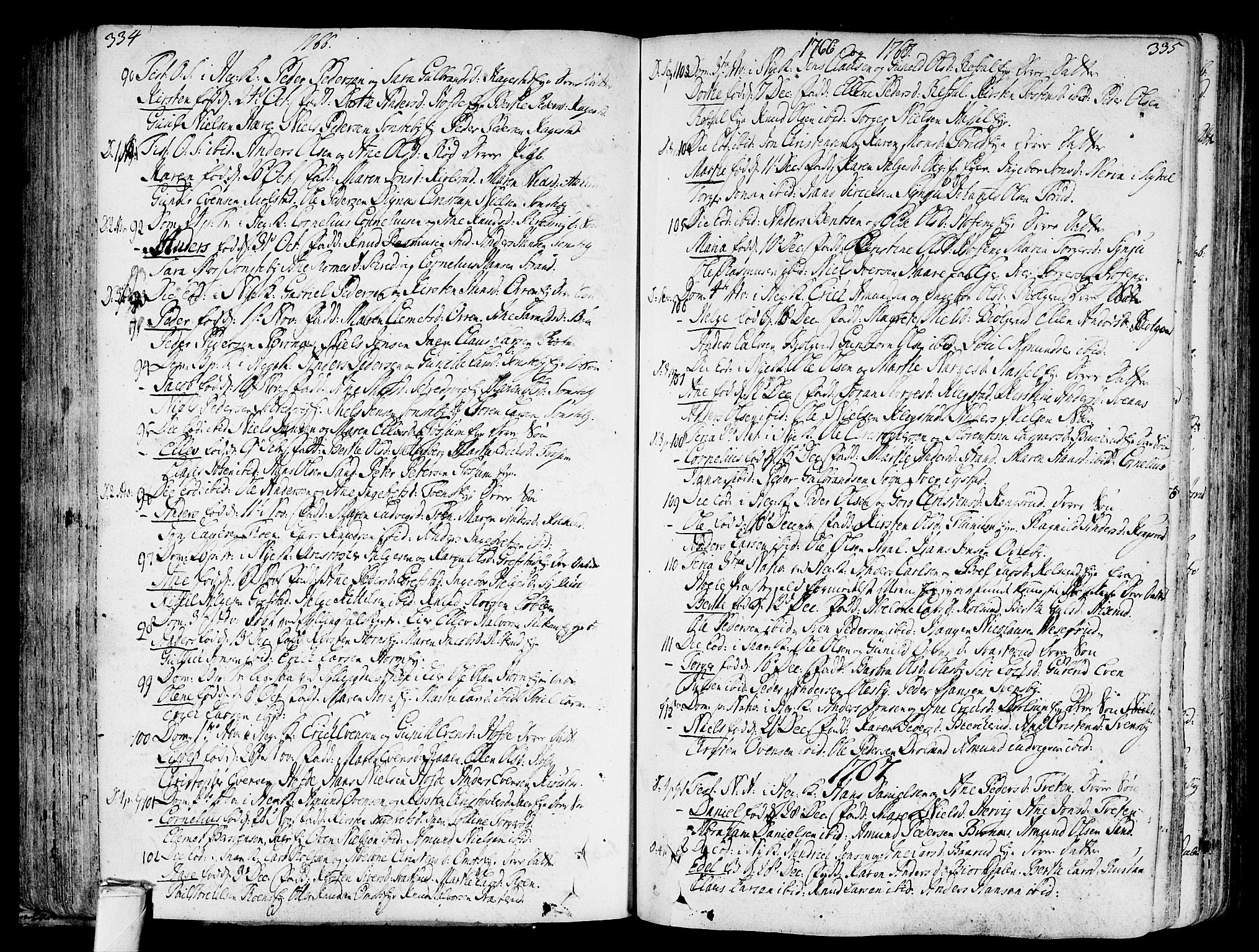 Modum kirkebøker, AV/SAKO-A-234/F/Fa/L0002: Parish register (official) no. 2, 1741-1782, p. 334-335