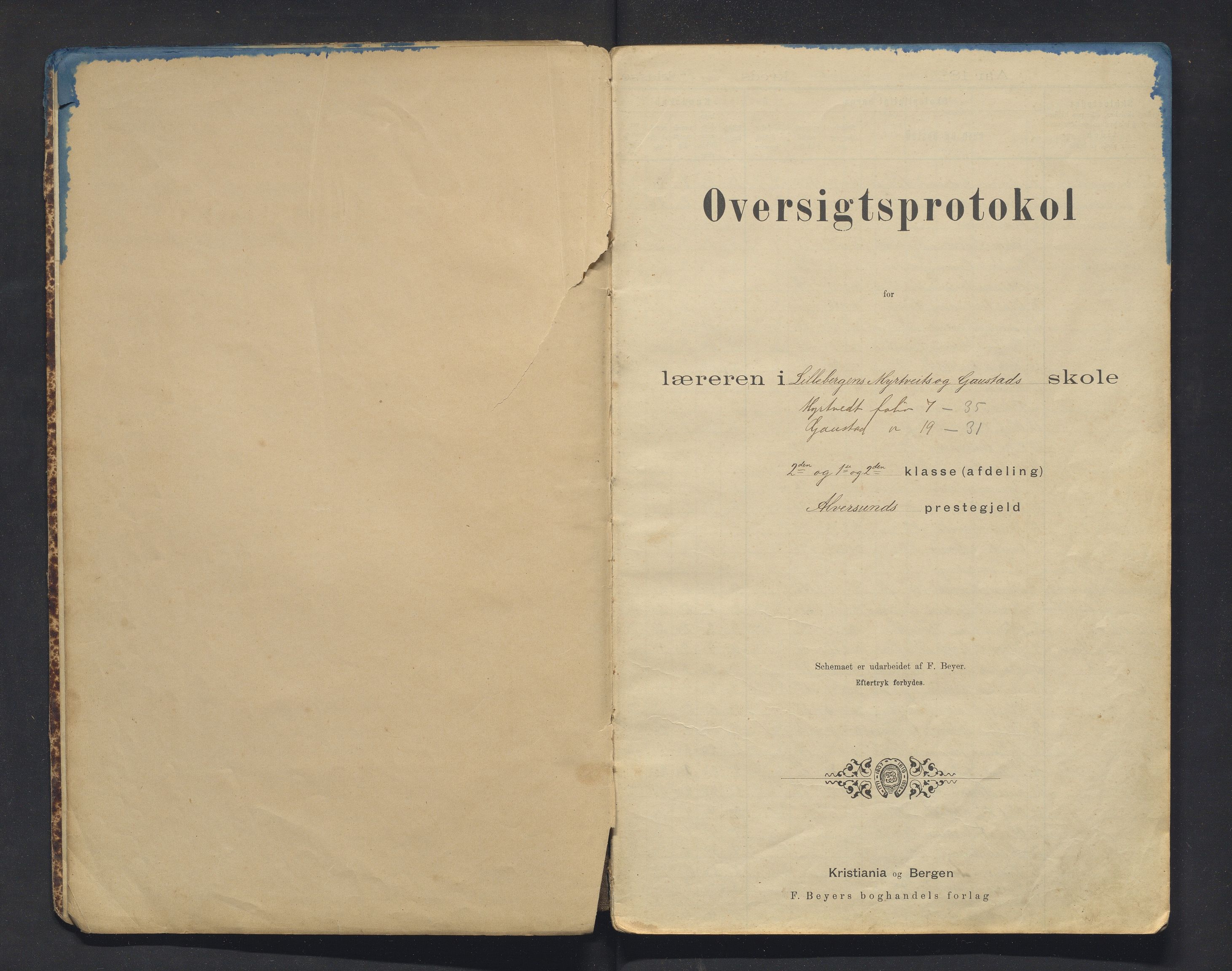 Meland kommune. Barneskulane, IKAH/1256-231/F/Fa/L0009: Skuleprotokoll for Gaustad, Lillebergen og Myrtveit krinsar, 1892-1900