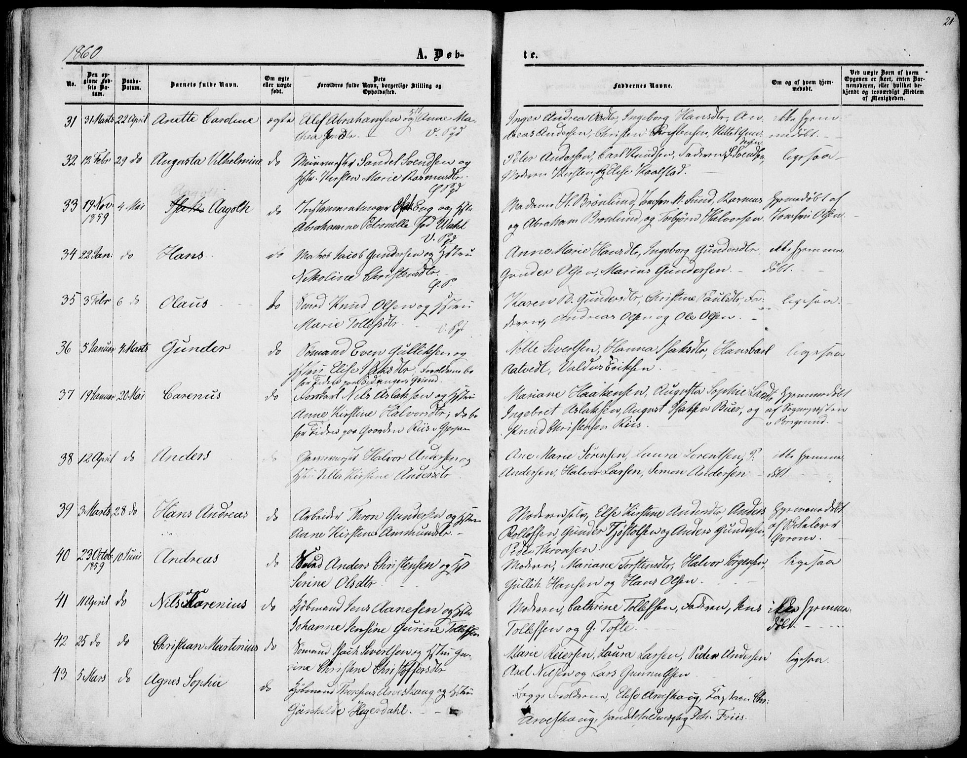 Porsgrunn kirkebøker , AV/SAKO-A-104/F/Fa/L0007: Parish register (official) no. 7, 1858-1877, p. 21