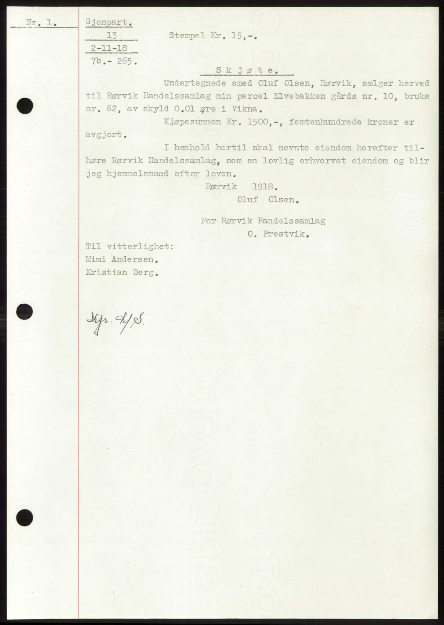 Namdal sorenskriveri, SAT/A-4133/1/2/2C: Mortgage book no. -, 1916-1921, Deed date: 02.11.1918
