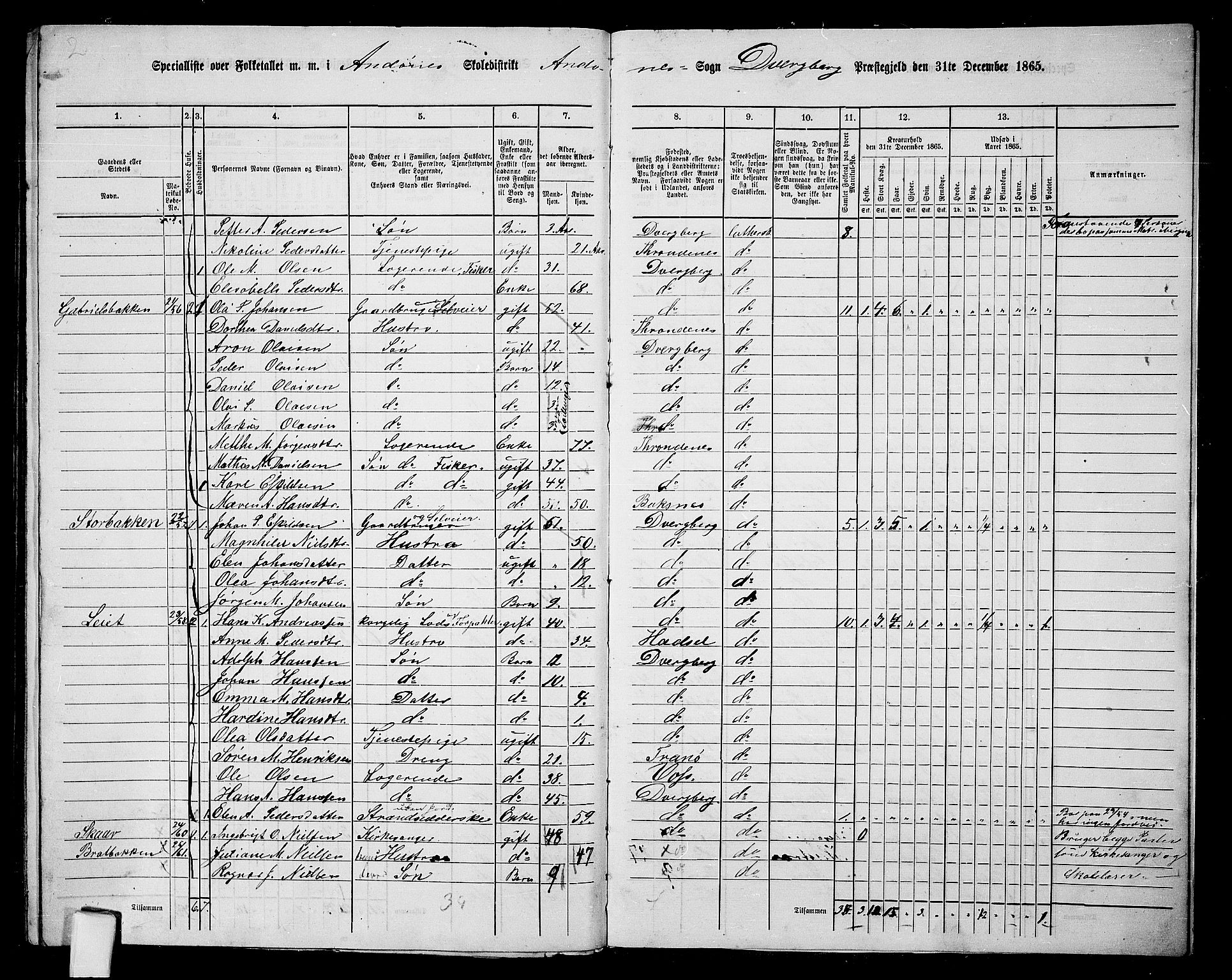 RA, 1865 census for Dverberg, 1865, p. 57