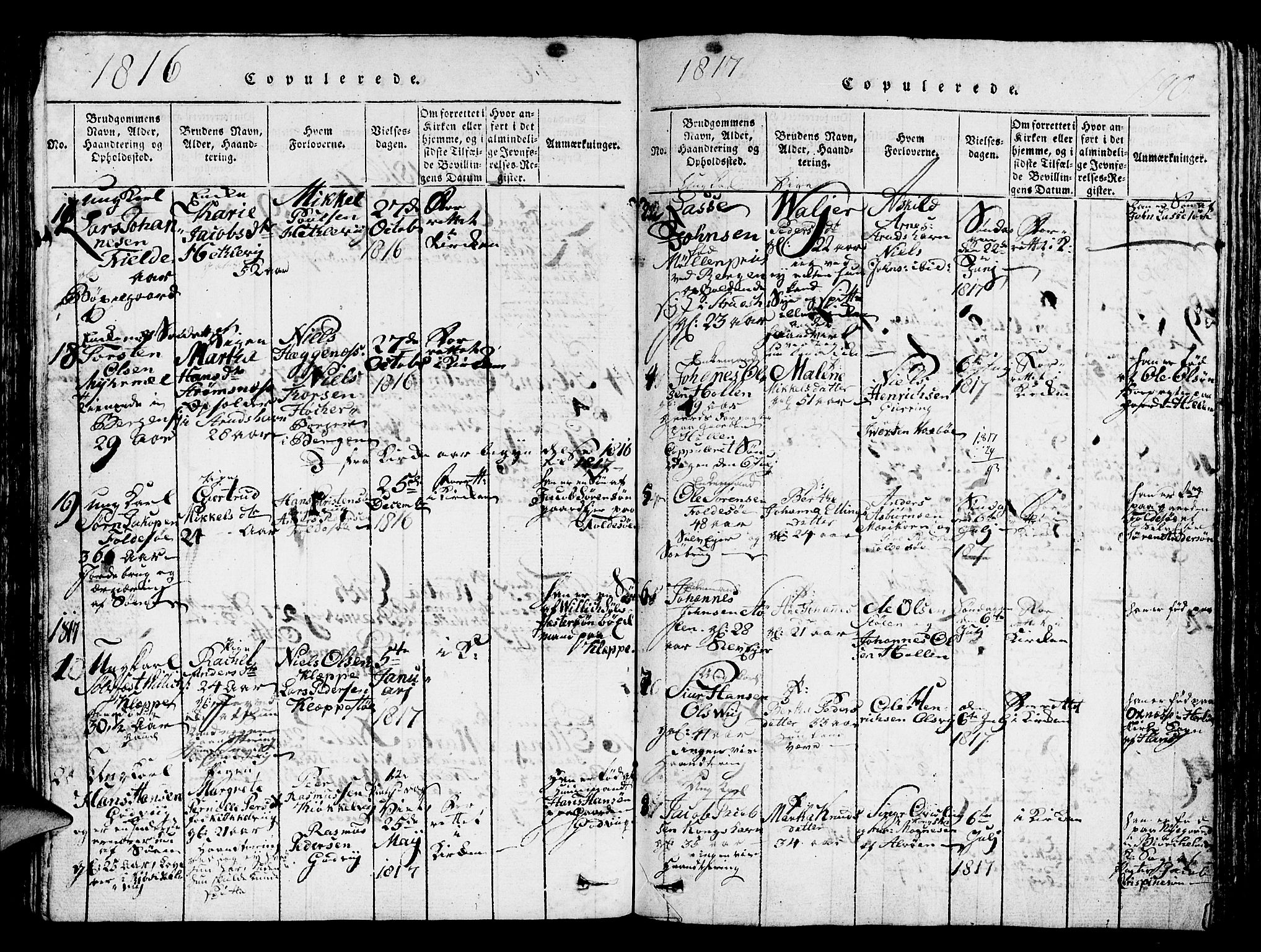 Askøy Sokneprestembete, SAB/A-74101/H/Ha/Hab/Haba/L0002: Parish register (copy) no. A 2, 1815-1846, p. 190