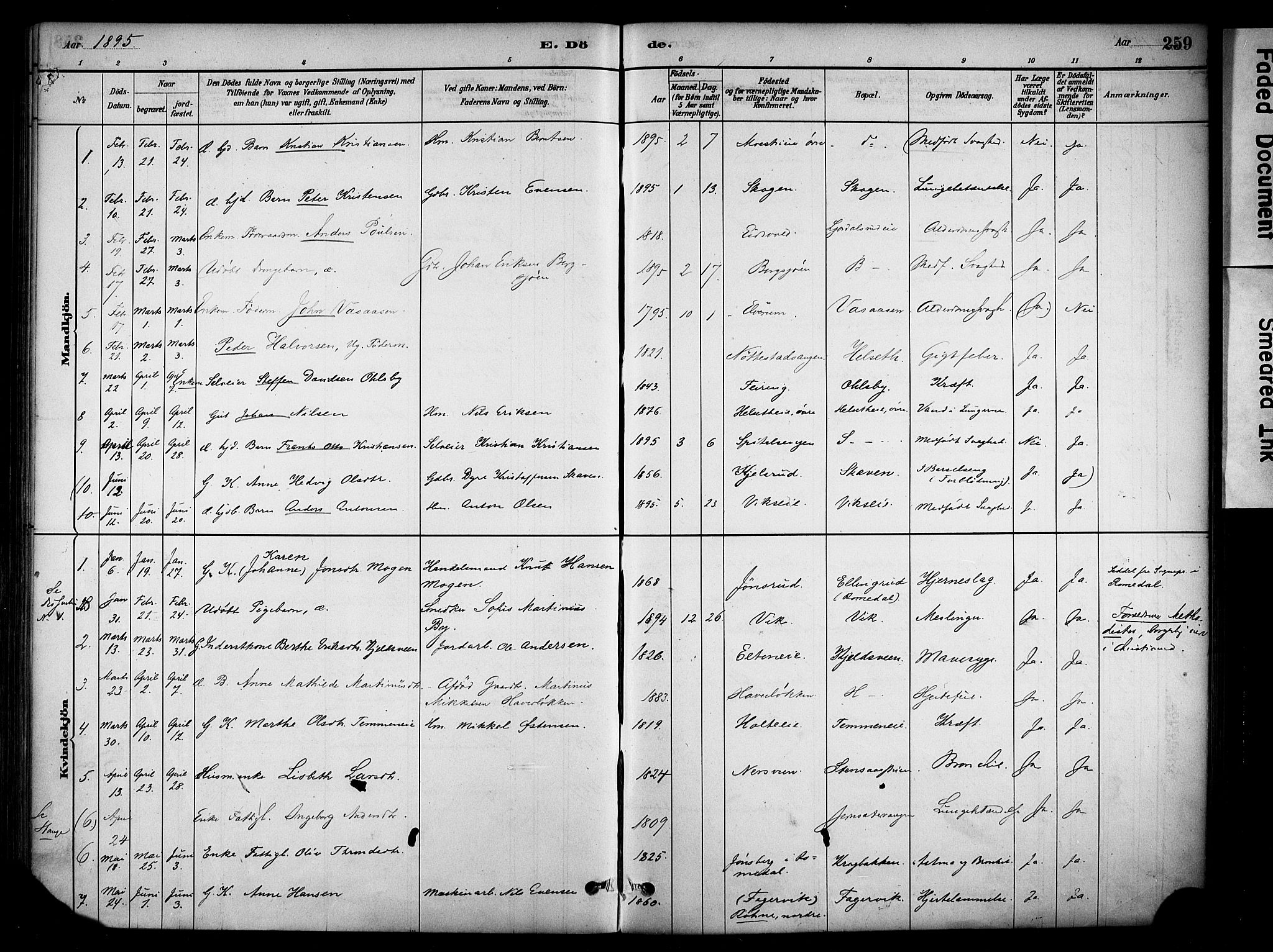 Stange prestekontor, SAH/PREST-002/K/L0018: Parish register (official) no. 18, 1880-1896, p. 259