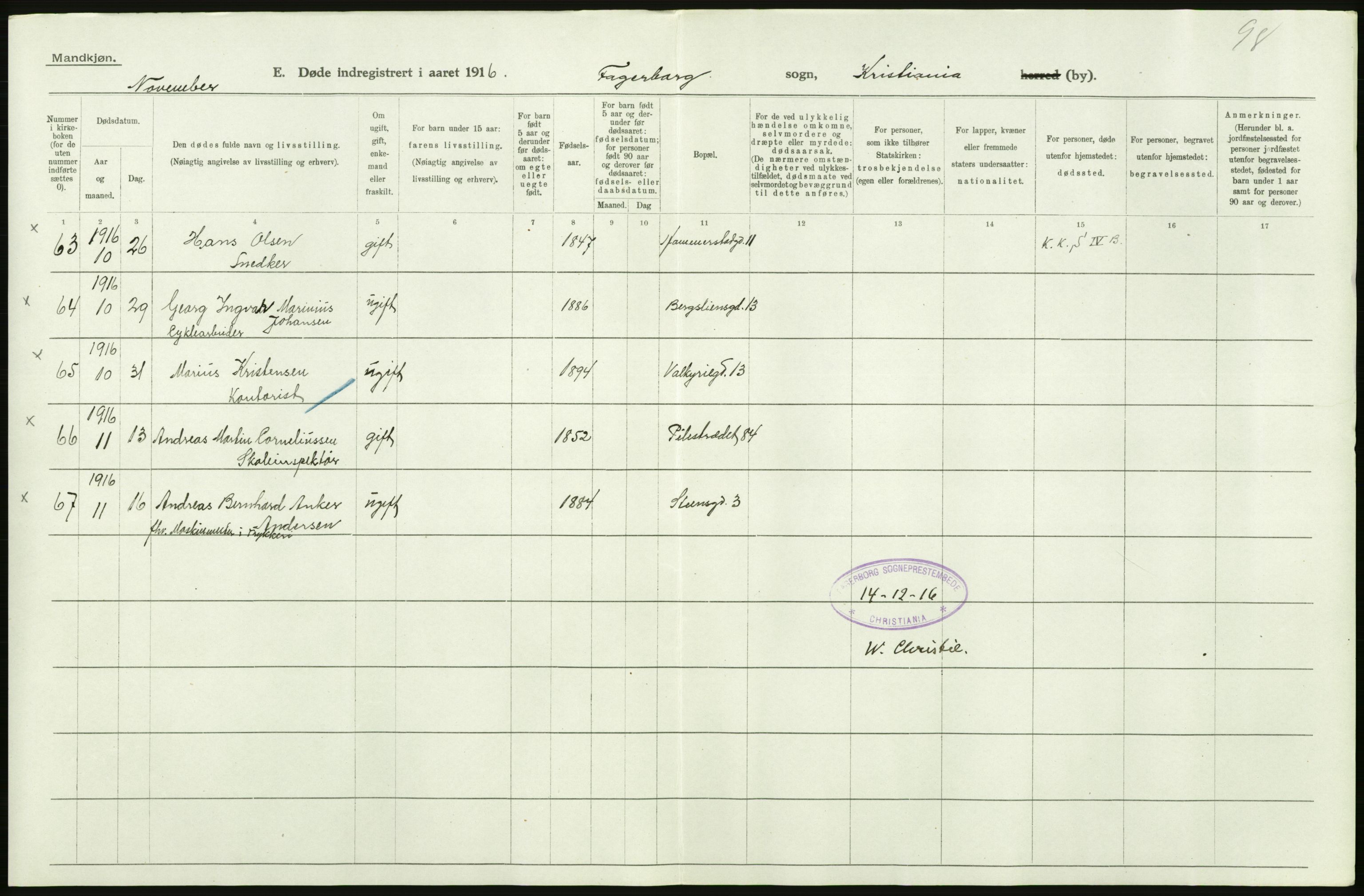 Statistisk sentralbyrå, Sosiodemografiske emner, Befolkning, AV/RA-S-2228/D/Df/Dfb/Dfbf/L0010: Kristiania: Døde, dødfødte., 1916, p. 386