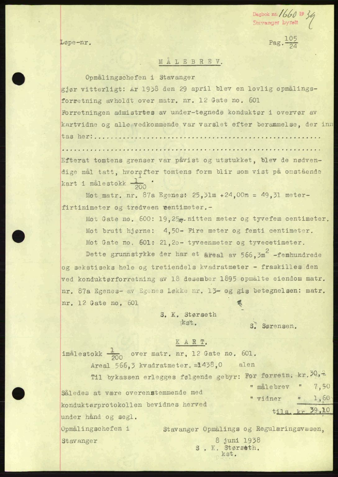 Stavanger byrett, SAST/A-100455/002/G/Gb/L0014: Mortgage book no. A4, 1938-1939, Diary no: : 1660/1939