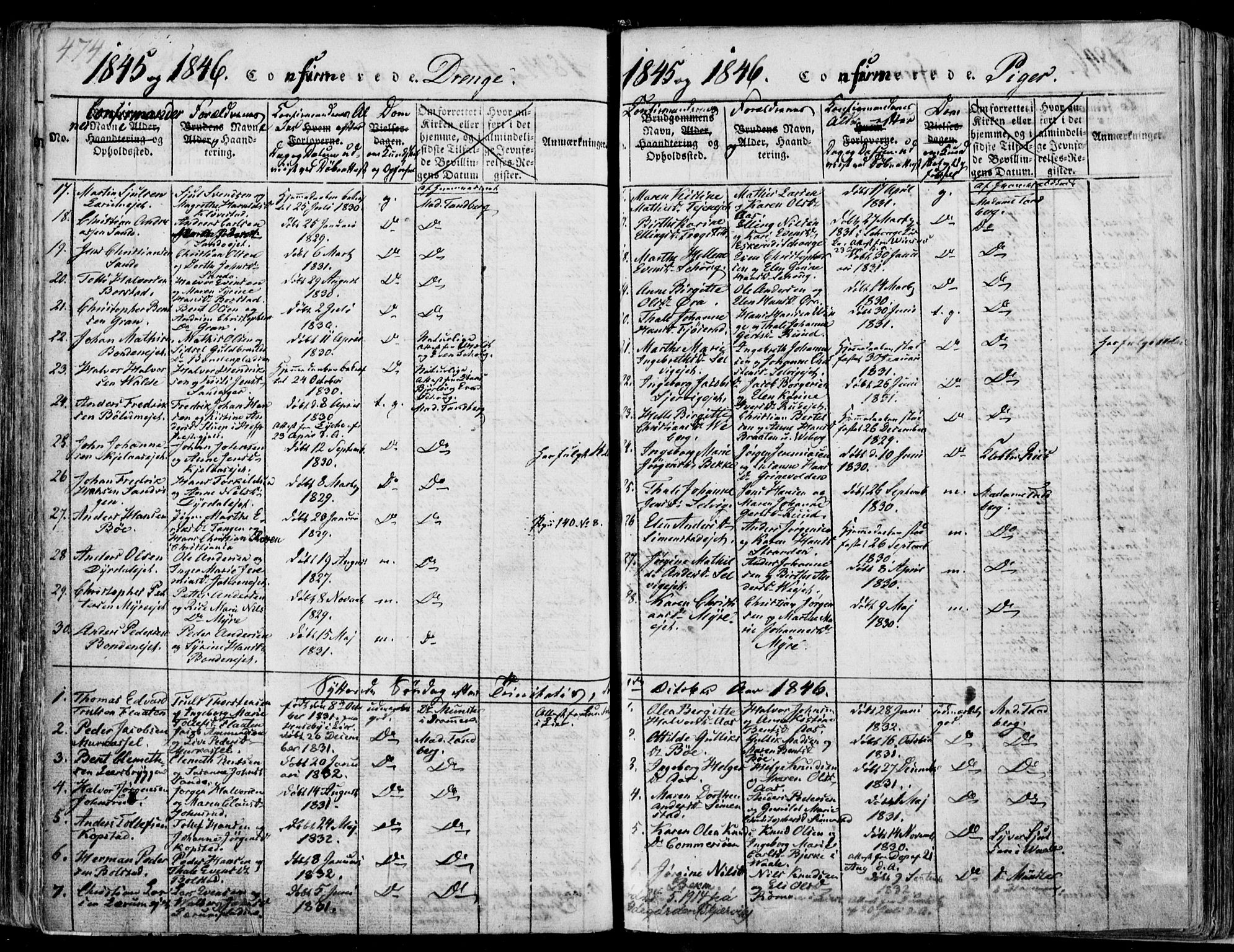 Sande Kirkebøker, SAKO/A-53/F/Fa/L0003: Parish register (official) no. 3, 1814-1847, p. 474-475