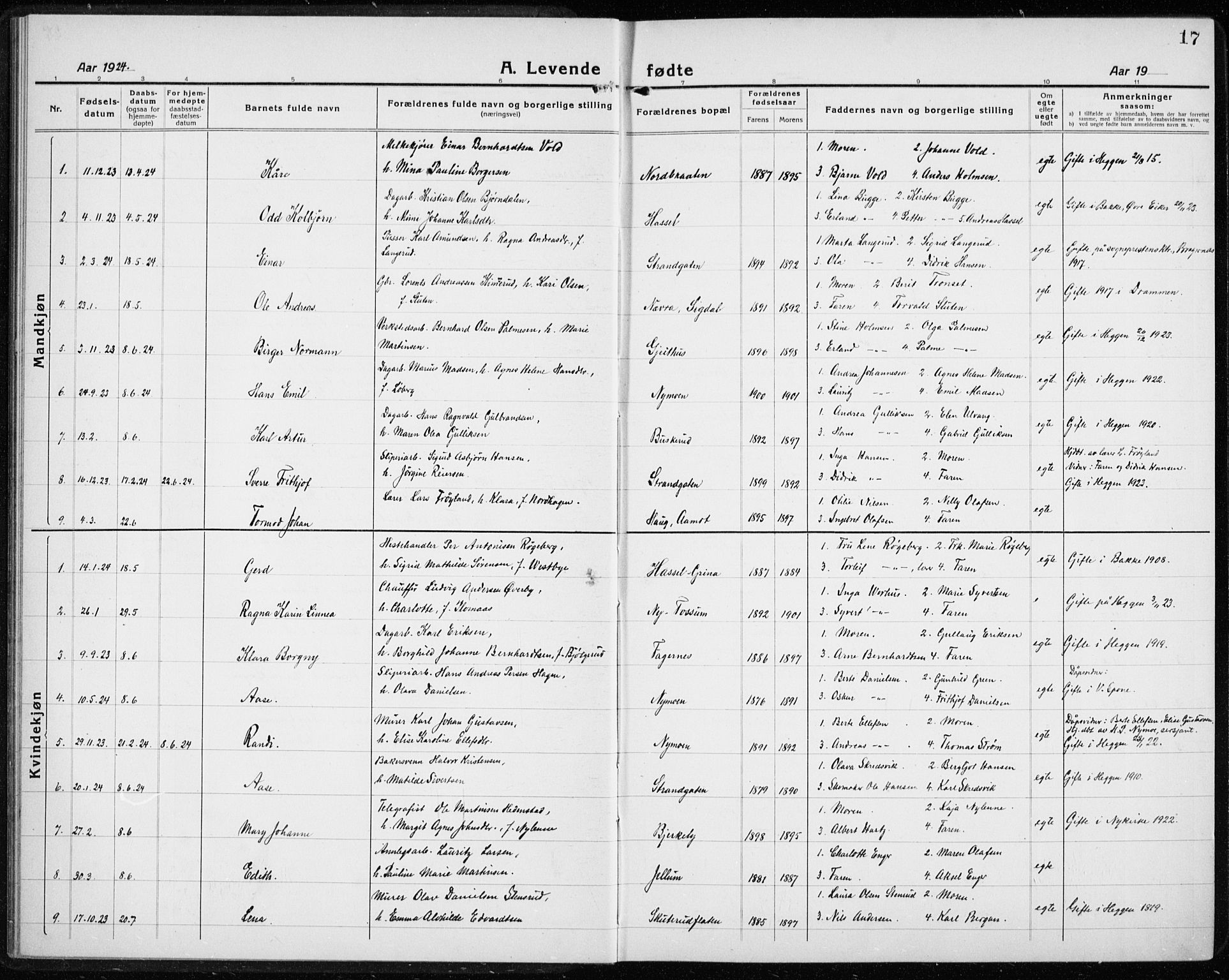 Modum kirkebøker, AV/SAKO-A-234/G/Gc/L0002: Parish register (copy) no. III 2, 1919-1935, p. 17