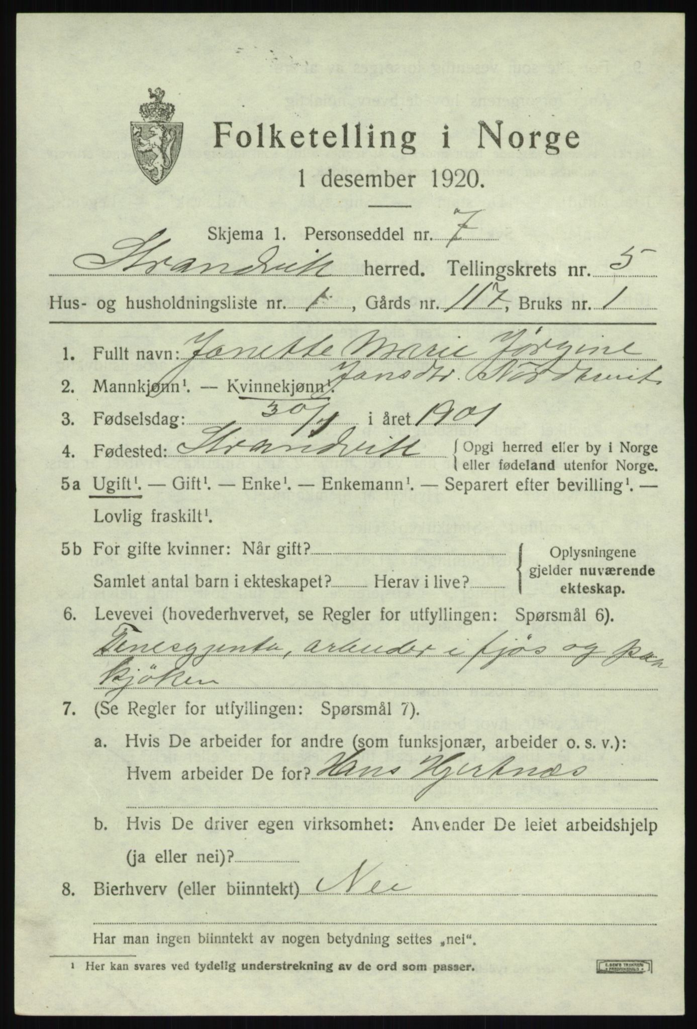 SAB, 1920 census for Strandvik, 1920, p. 3984