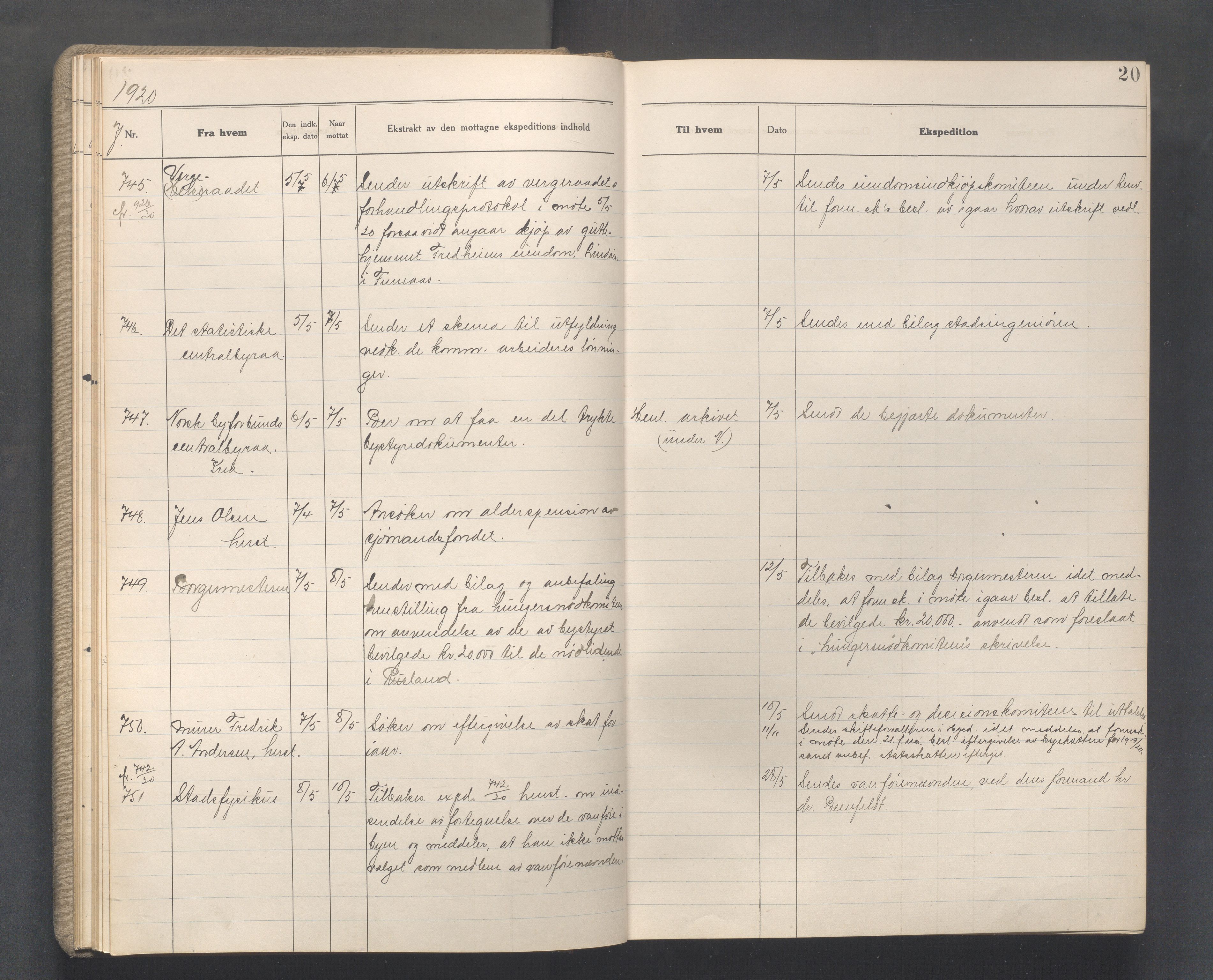 Haugesund kommune - Formannskapet, IKAR/X-0001/C/L0010: Journal, 1920-1921, p. 20