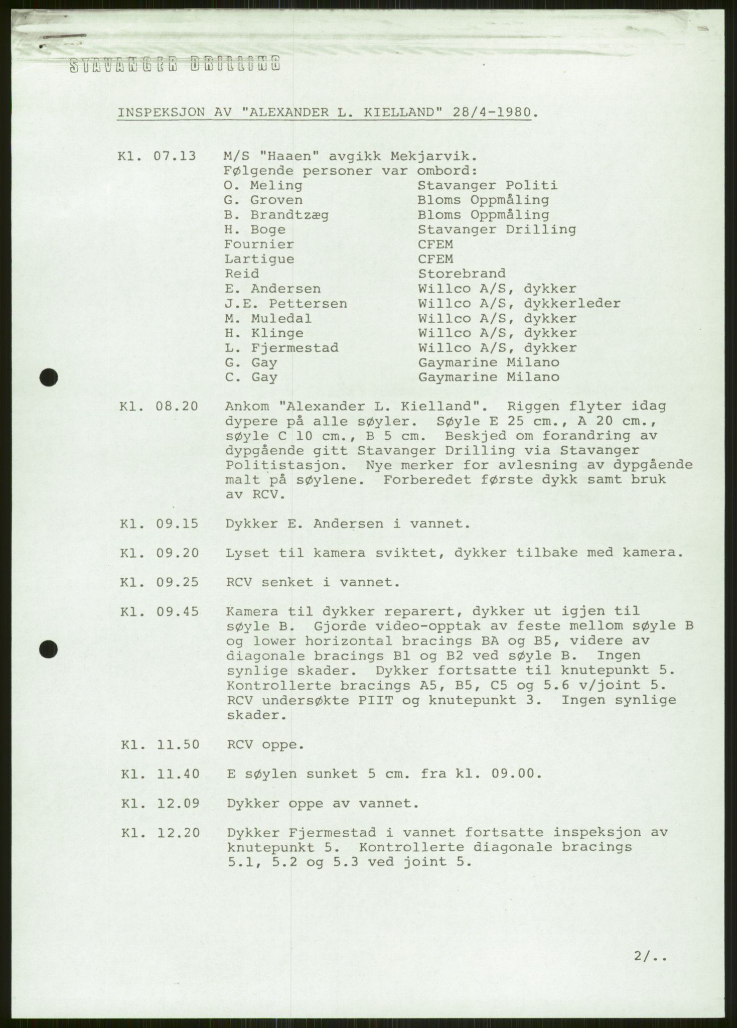 Justisdepartementet, Granskningskommisjonen ved Alexander Kielland-ulykken 27.3.1980, AV/RA-S-1165/D/L0006: A Alexander L. Kielland (Doku.liste + A3-A6, A11-A13, A18-A20-A21, A23, A31 av 31)/Dykkerjournaler, 1980-1981, p. 114