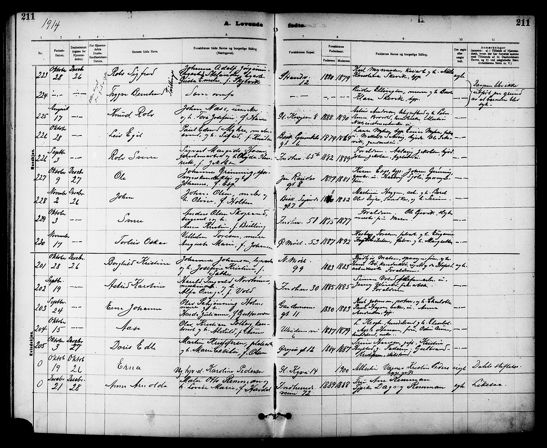 Ministerialprotokoller, klokkerbøker og fødselsregistre - Sør-Trøndelag, SAT/A-1456/605/L0254: Parish register (copy) no. 605C01, 1908-1916, p. 211
