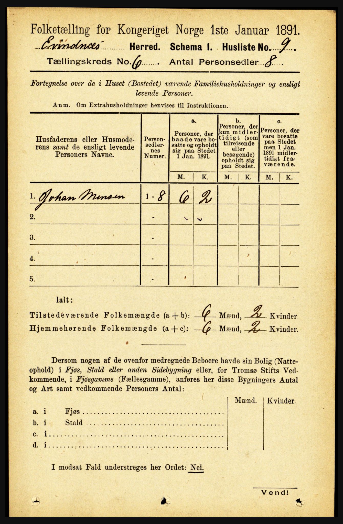 RA, 1891 census for 1853 Evenes, 1891, p. 1893