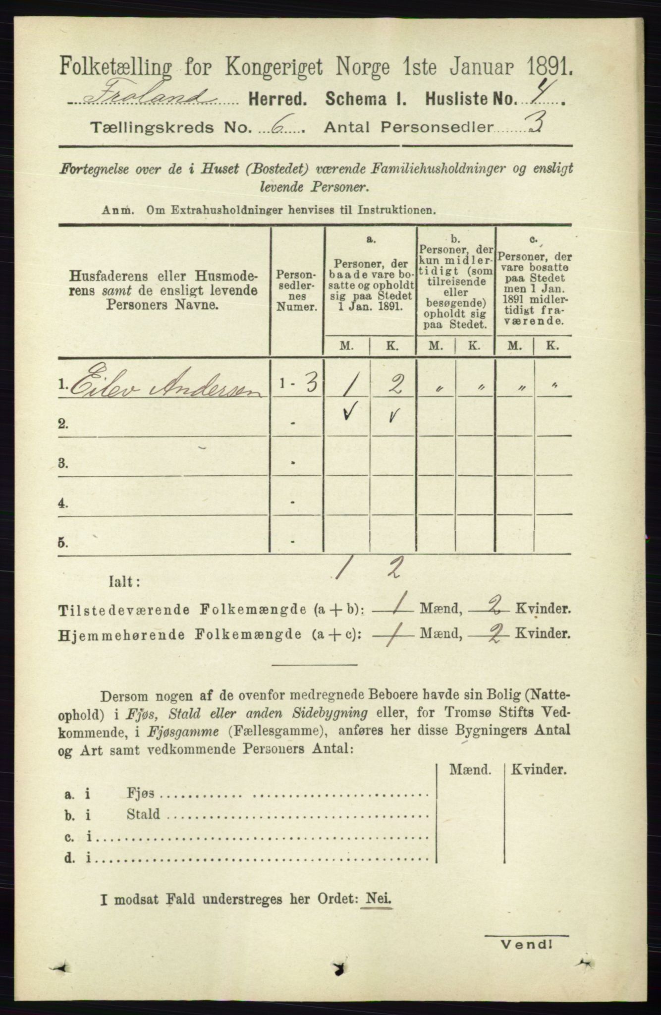 RA, 1891 census for 0919 Froland, 1891, p. 2135