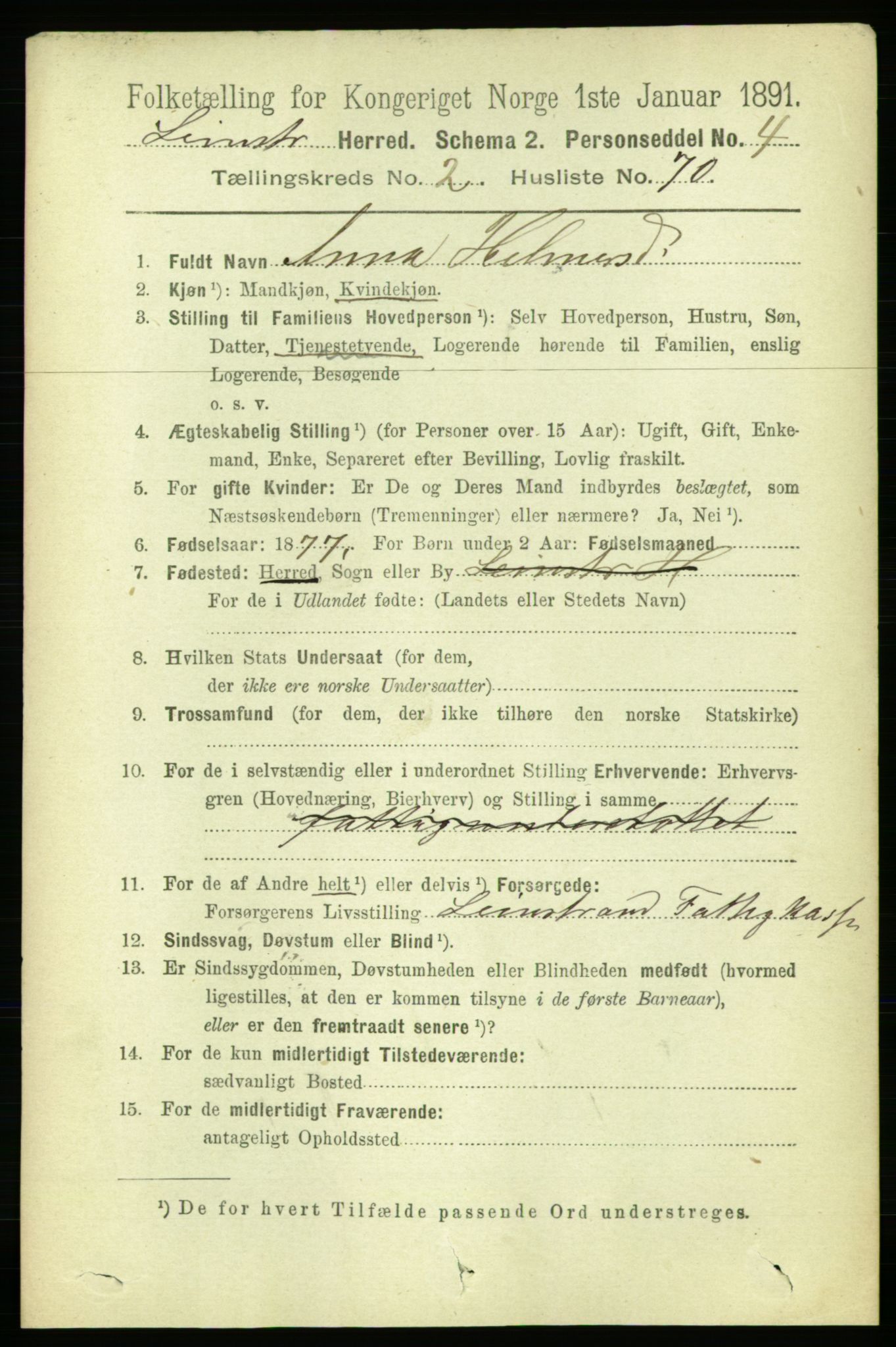 RA, 1891 census for 1654 Leinstrand, 1891, p. 920