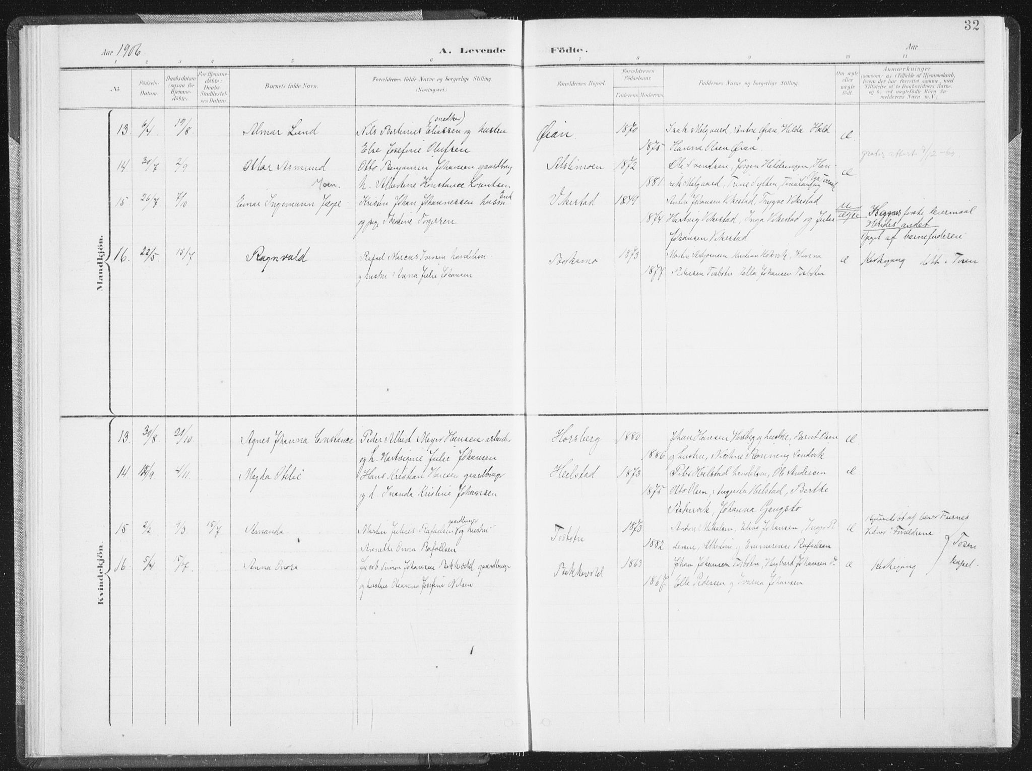 Ministerialprotokoller, klokkerbøker og fødselsregistre - Nordland, AV/SAT-A-1459/810/L0153: Parish register (official) no. 810A12, 1899-1914, p. 32