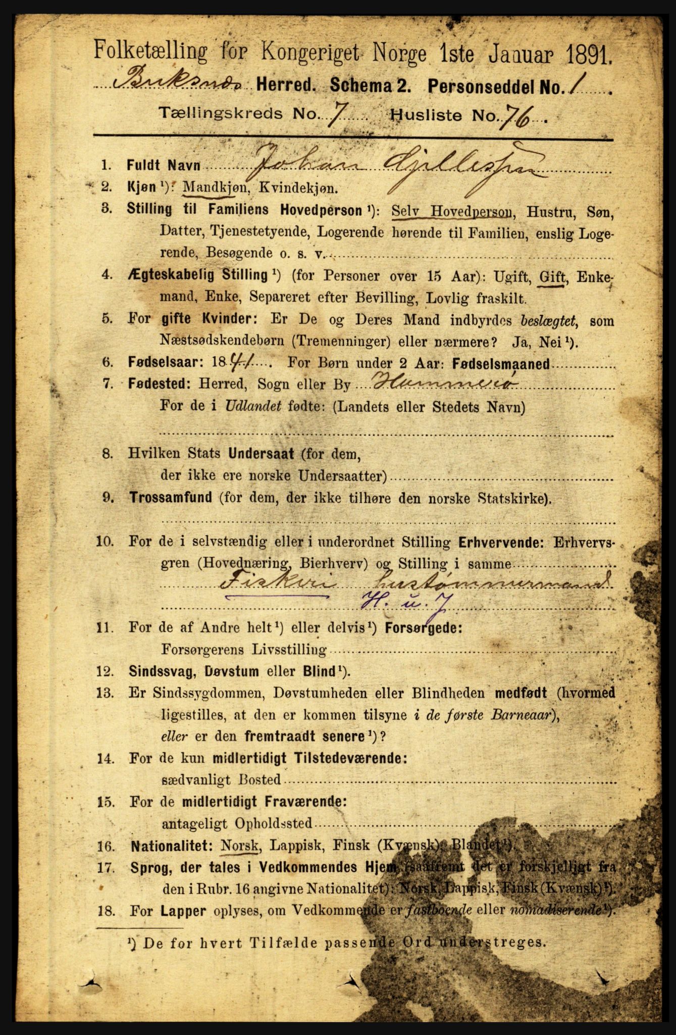 RA, 1891 census for 1860 Buksnes, 1891, p. 5471