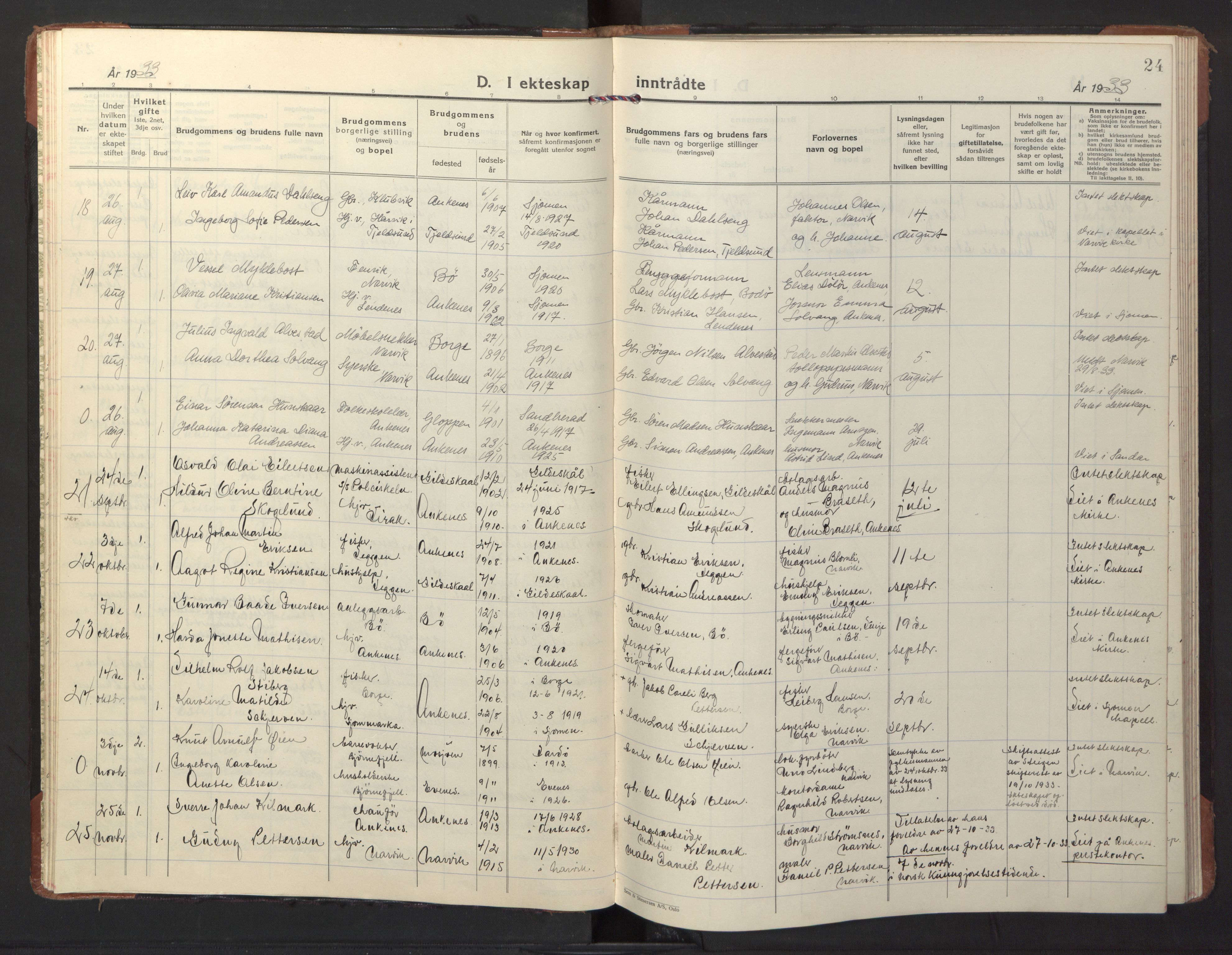 Ministerialprotokoller, klokkerbøker og fødselsregistre - Nordland, SAT/A-1459/866/L0948: Parish register (official) no. 866A11, 1929-1949, p. 24
