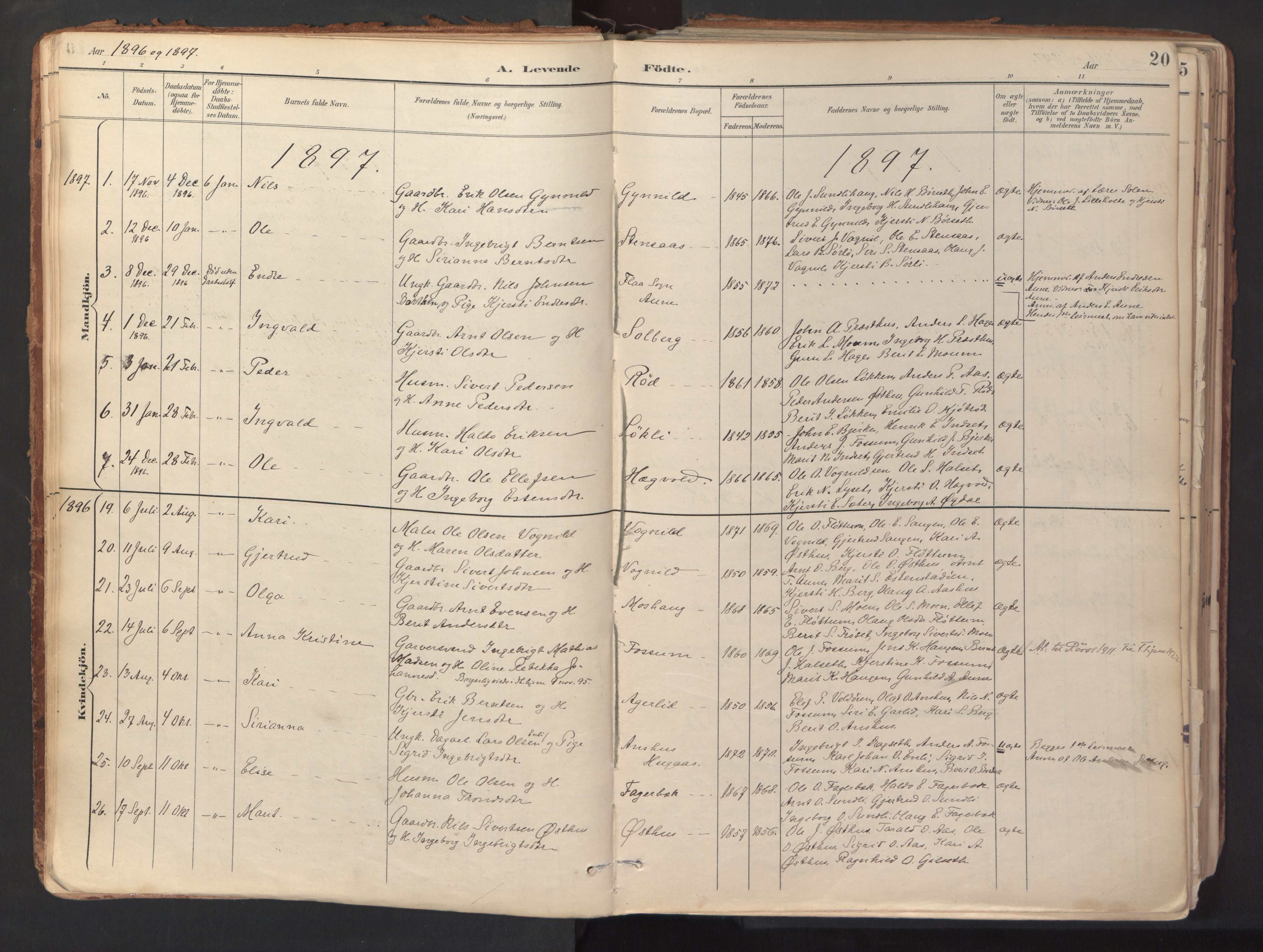 Ministerialprotokoller, klokkerbøker og fødselsregistre - Sør-Trøndelag, SAT/A-1456/689/L1041: Parish register (official) no. 689A06, 1891-1923, p. 20