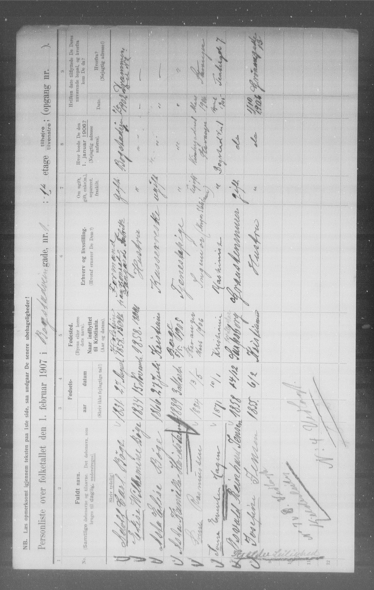 OBA, Municipal Census 1907 for Kristiania, 1907, p. 3562