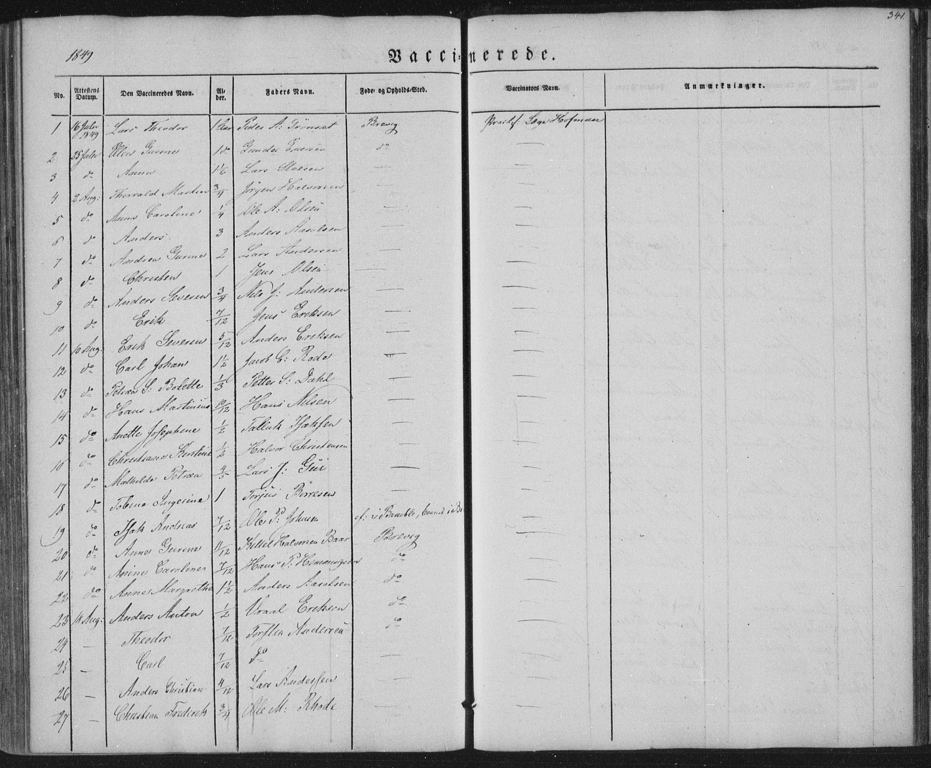 Brevik kirkebøker, AV/SAKO-A-255/F/Fa/L0005: Parish register (official) no. 5, 1847-1865, p. 341