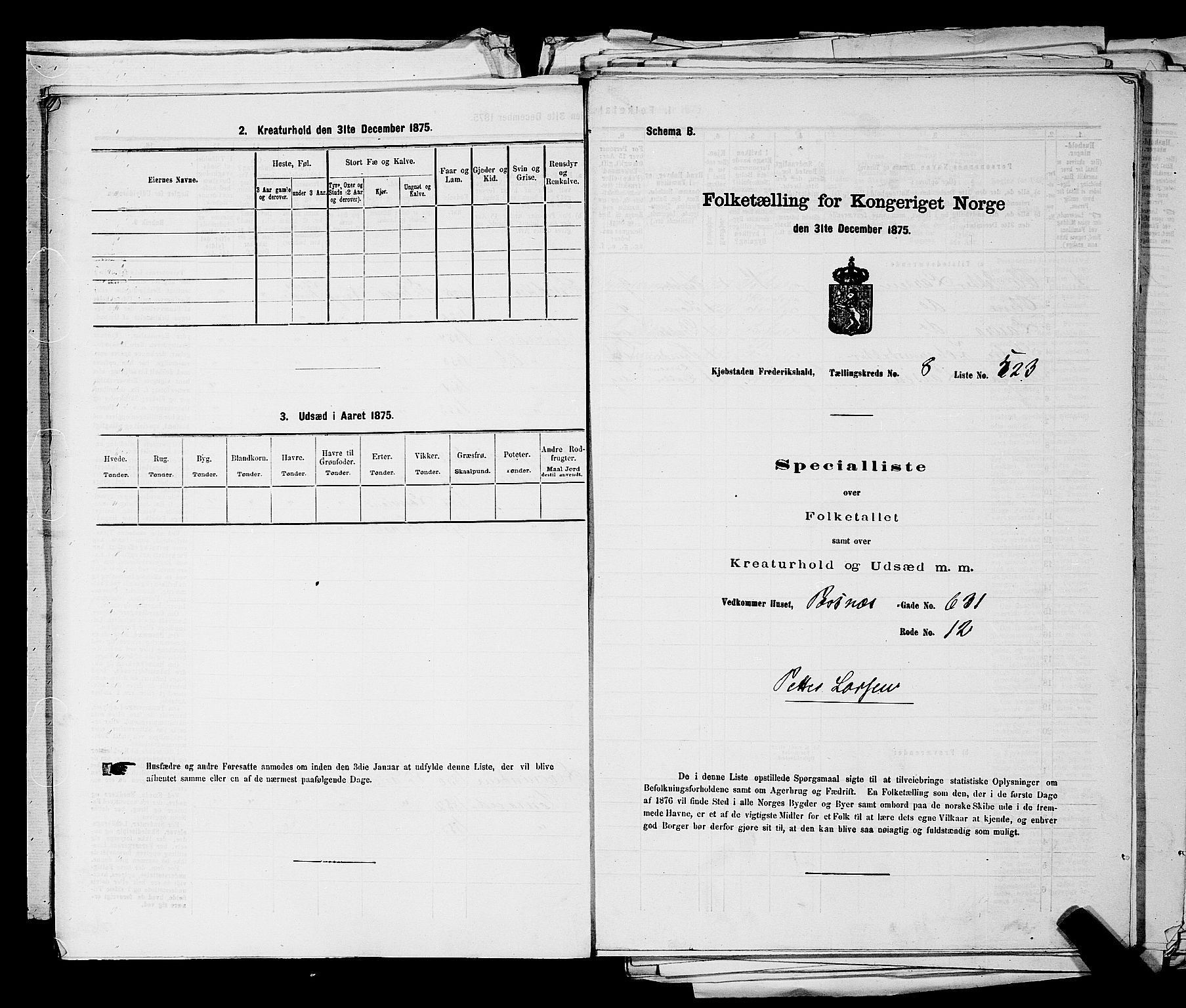 RA, 1875 census for 0101P Fredrikshald, 1875, p. 1288