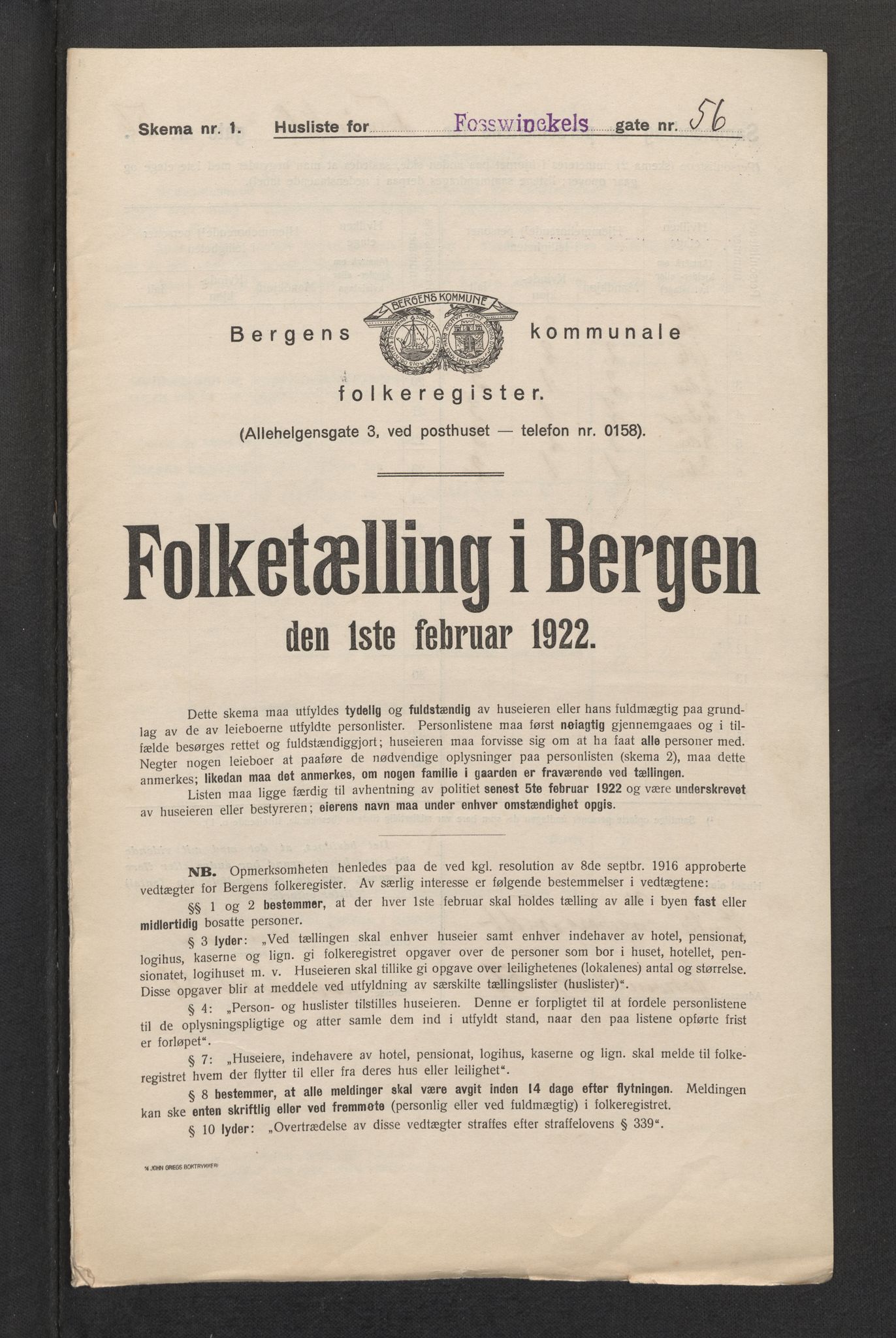 SAB, Municipal Census 1922 for Bergen, 1922, p. 8972