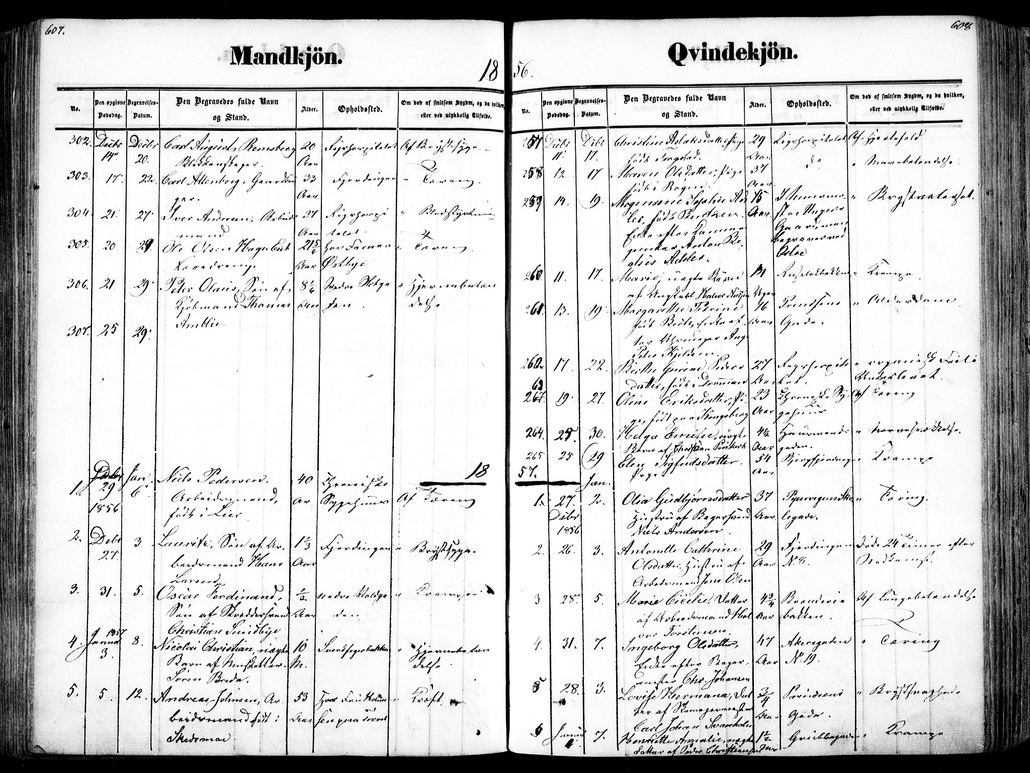 Oslo domkirke Kirkebøker, SAO/A-10752/F/Fa/L0025: Parish register (official) no. 25, 1847-1867, p. 607-608