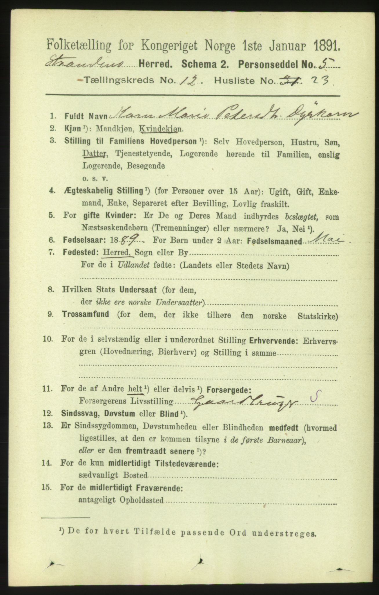 RA, 1891 census for 1525 Stranda, 1891, p. 2745