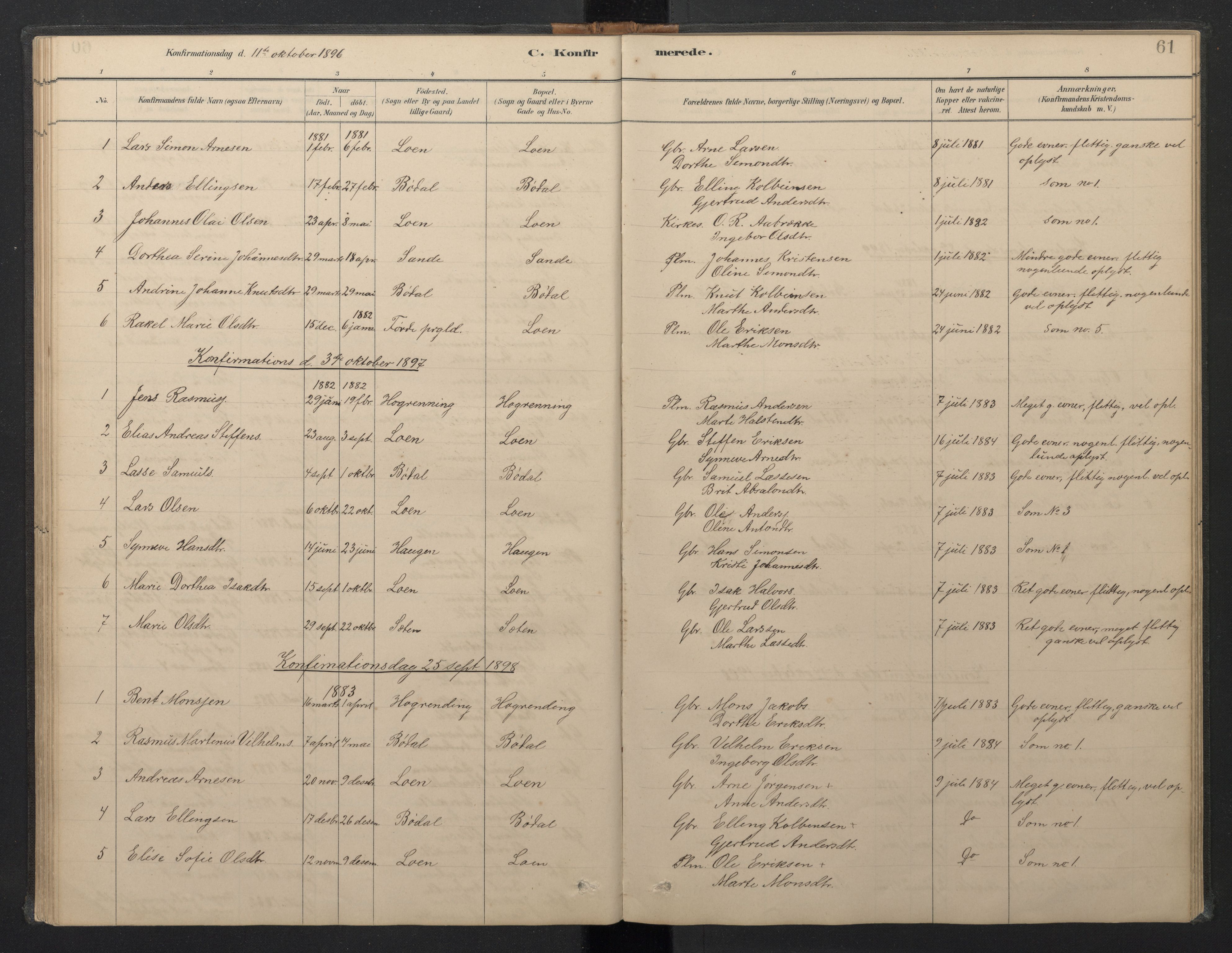 Stryn Sokneprestembete, AV/SAB-A-82501: Parish register (copy) no. B 3, 1881-1918, p. 60b-61a