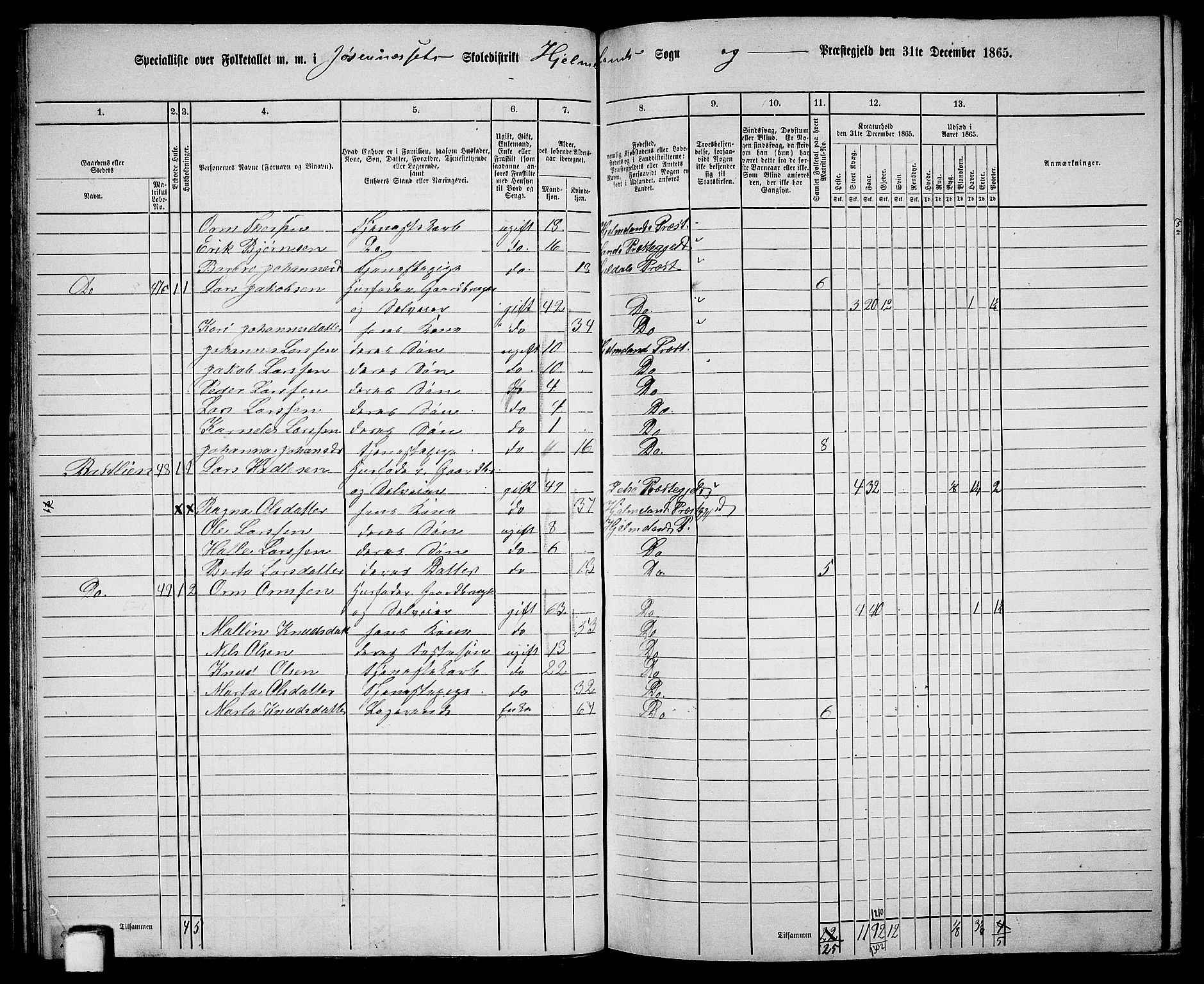 RA, 1865 census for Hjelmeland, 1865, p. 44