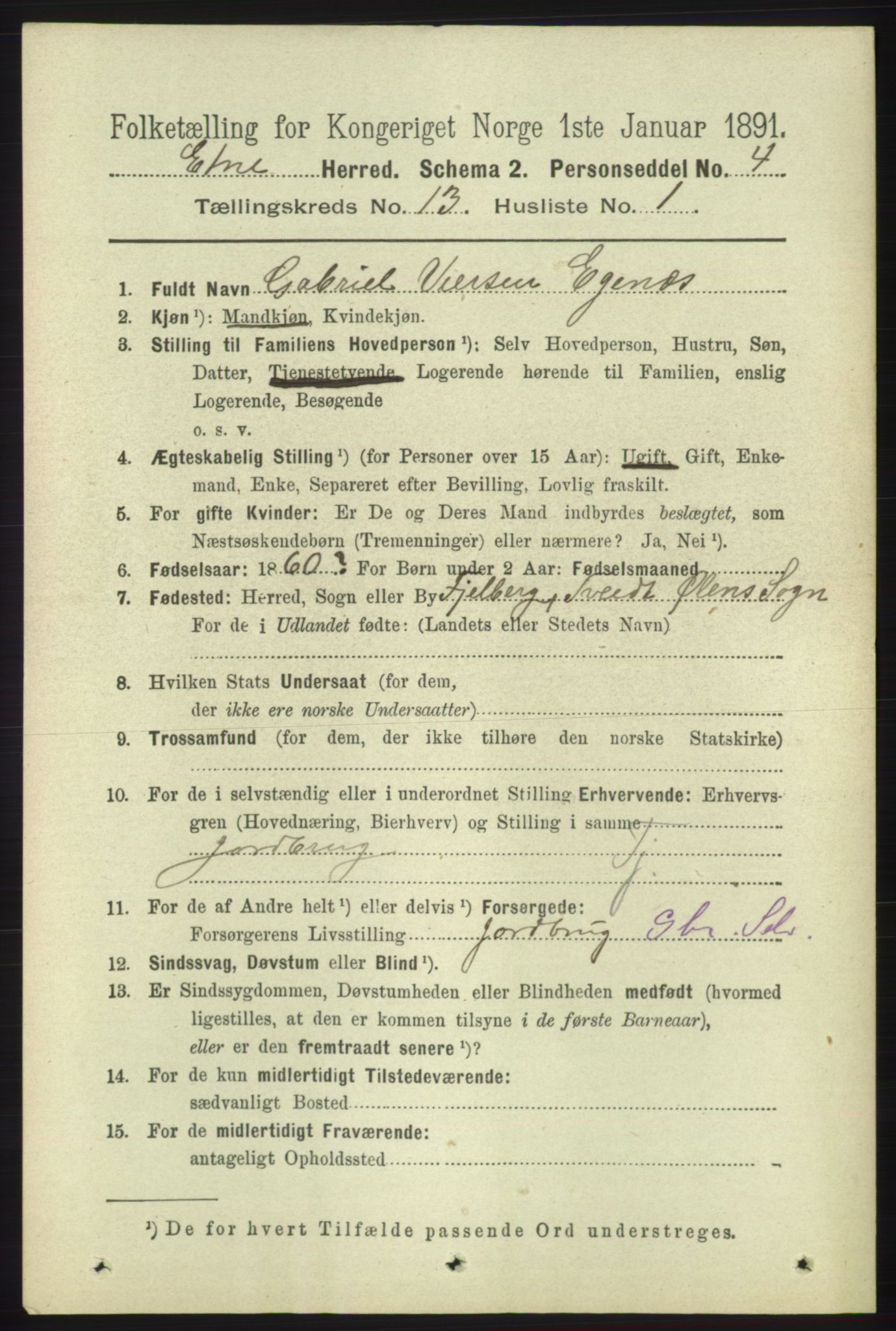 RA, 1891 census for 1211 Etne, 1891, p. 2743