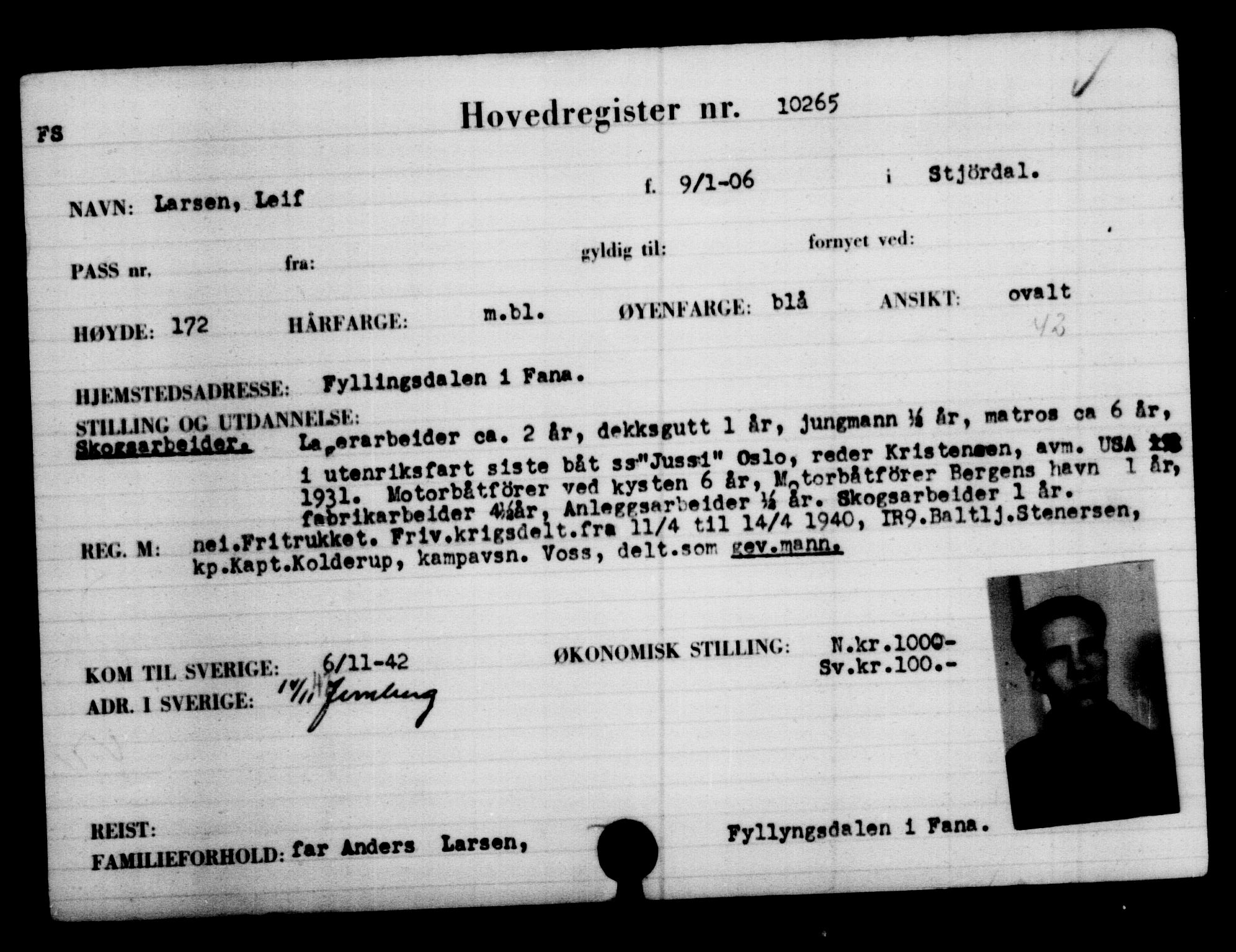 Utenriksstasjonene, Legasjonen i Stockholm, Flyktningkontoret, AV/RA-S-6753/V/Va/L0006: Kjesäterkartoteket, flyktninger med registreringsnr. 9400-12711, 1940-1945, p. 995