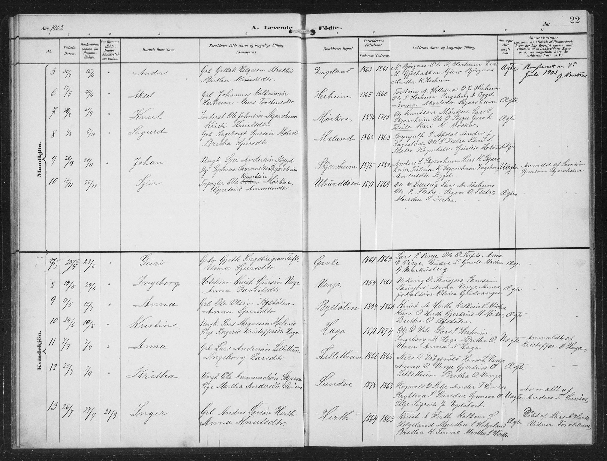Vossestrand Sokneprestembete, SAB/A-79101/H/Hab: Parish register (copy) no. B 4, 1894-1941, p. 22