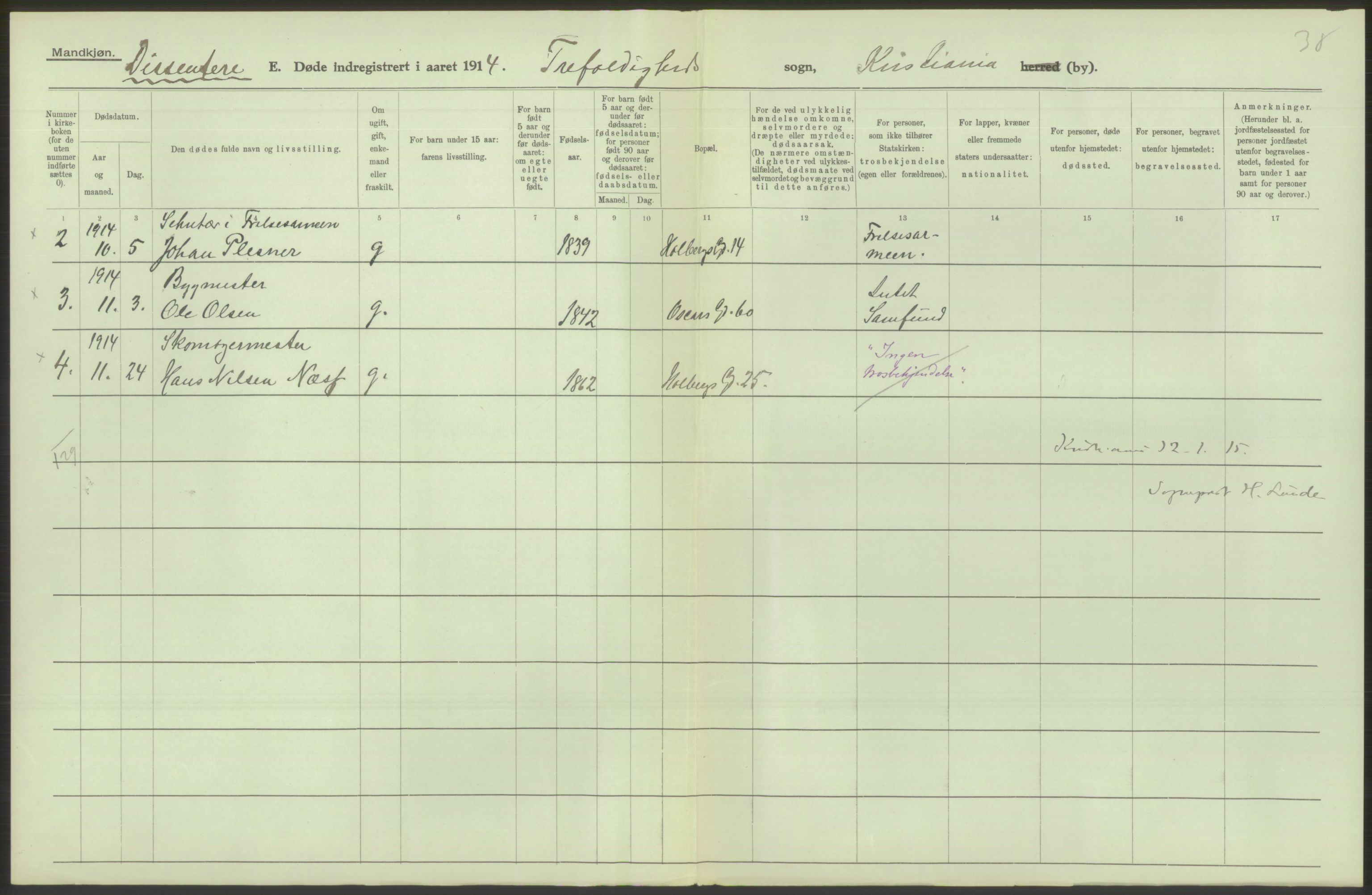 Statistisk sentralbyrå, Sosiodemografiske emner, Befolkning, AV/RA-S-2228/D/Df/Dfb/Dfbd/L0009: Kristiania: Døde, dødfødte, 1914, p. 264