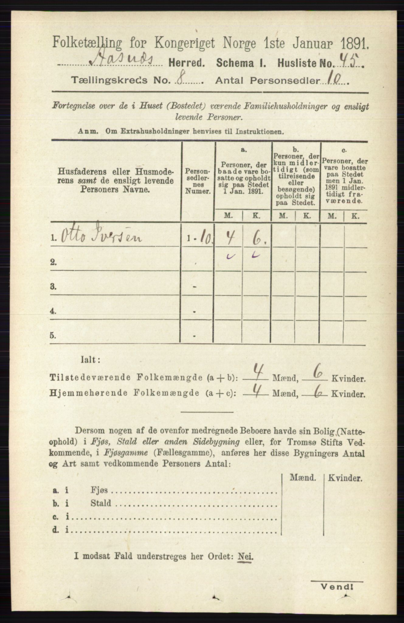 RA, 1891 census for 0425 Åsnes, 1891, p. 4166