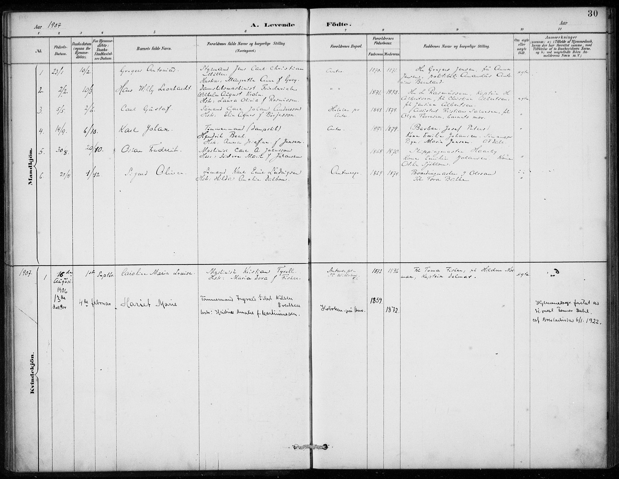 Den norske sjømannsmisjon i utlandet/Antwerpen, SAB/SAB/PA-0105/H/Ha/L0002: Parish register (official) no. A 2, 1887-1913, p. 30