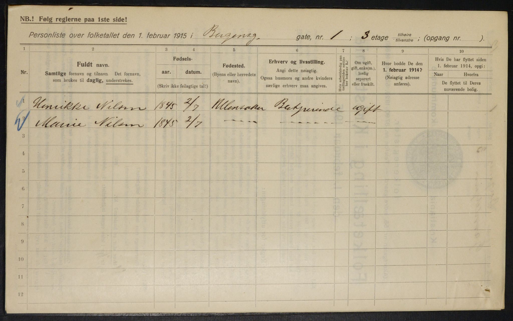 OBA, Municipal Census 1915 for Kristiania, 1915, p. 3748