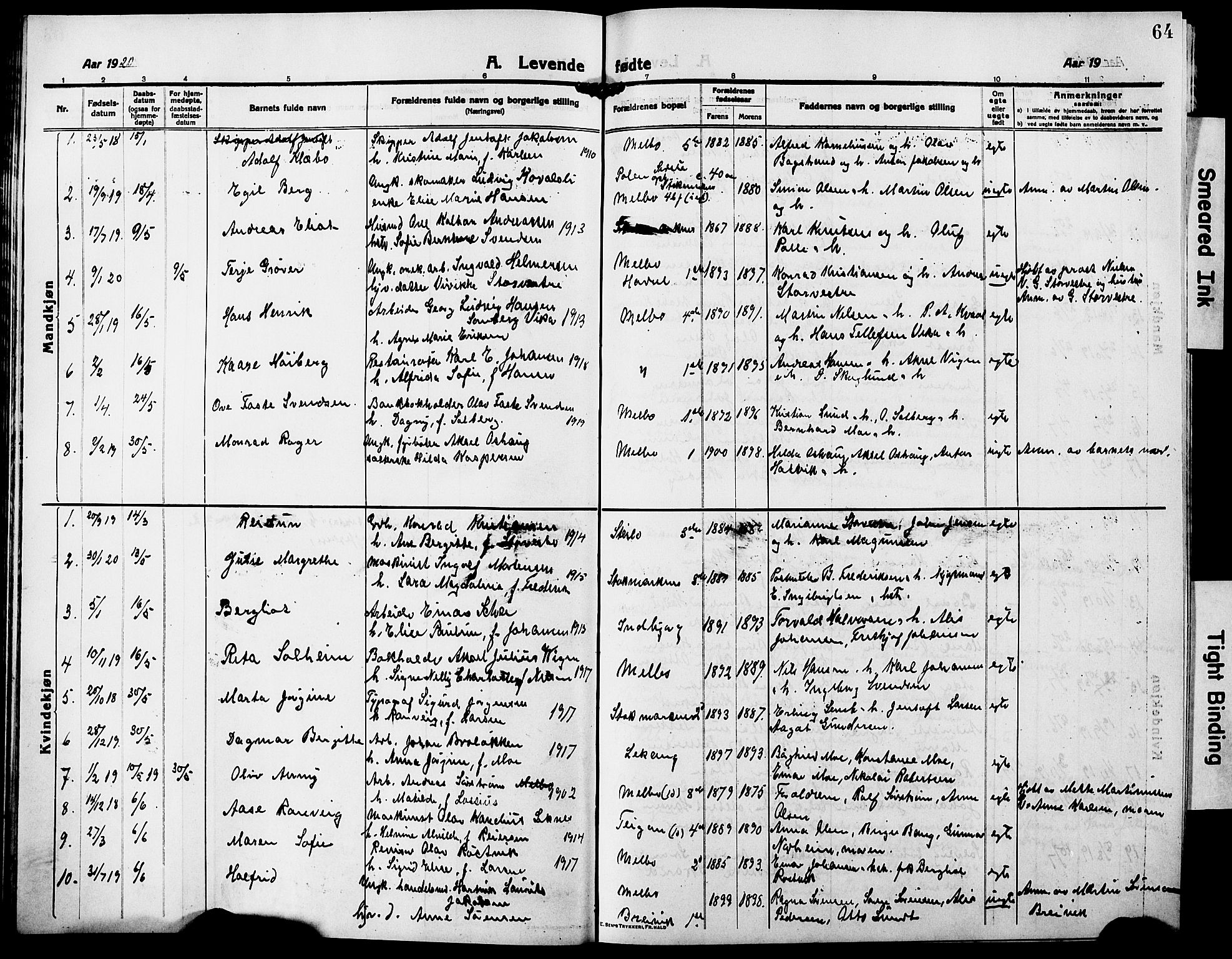 Ministerialprotokoller, klokkerbøker og fødselsregistre - Nordland, SAT/A-1459/888/L1269: Parish register (copy) no. 888C07, 1913-1927, p. 64