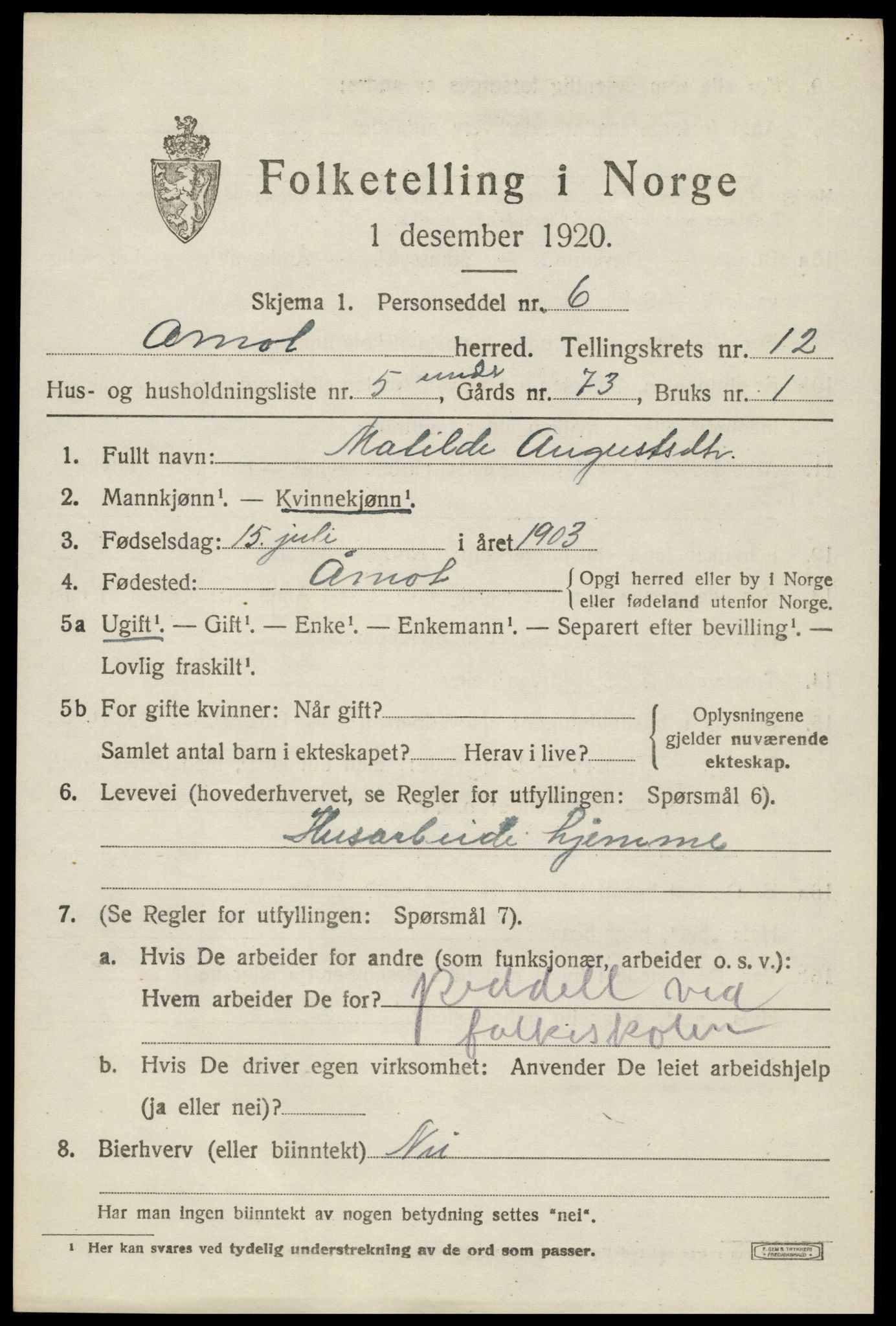 SAH, 1920 census for Åmot, 1920, p. 9659