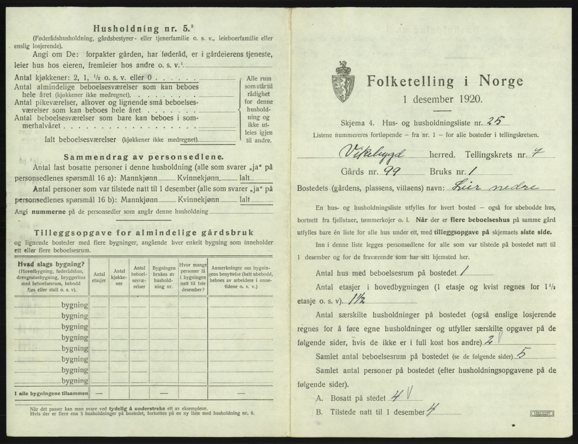 SAB, 1920 census for Vikebygd, 1920, p. 448